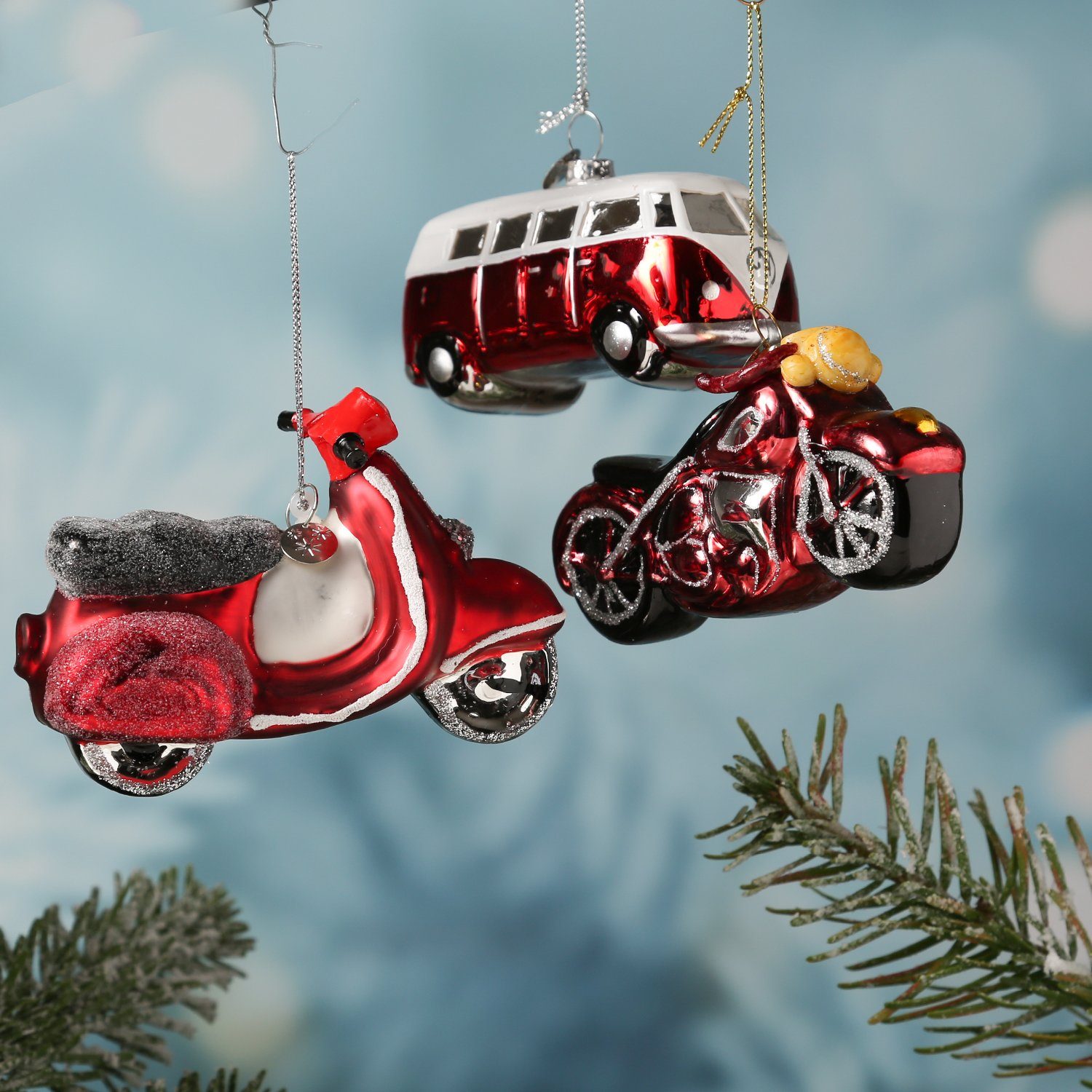 MARELIDA Christbaumschmuck Weihnachtsbaumschmuck 6,5cm Weihnachtskugel rot Geschenk Motorrad H