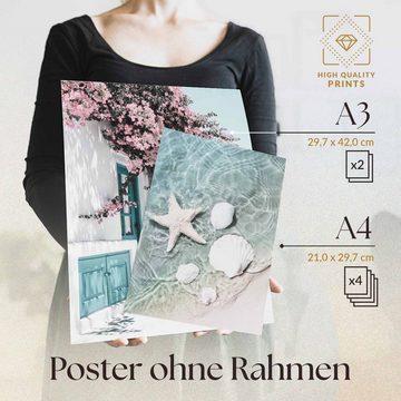 Heimlich Poster »Set als Wohnzimmer Deko, Bilder DINA3 & DINA4, Strand Pink Flamingo«, Landschaften