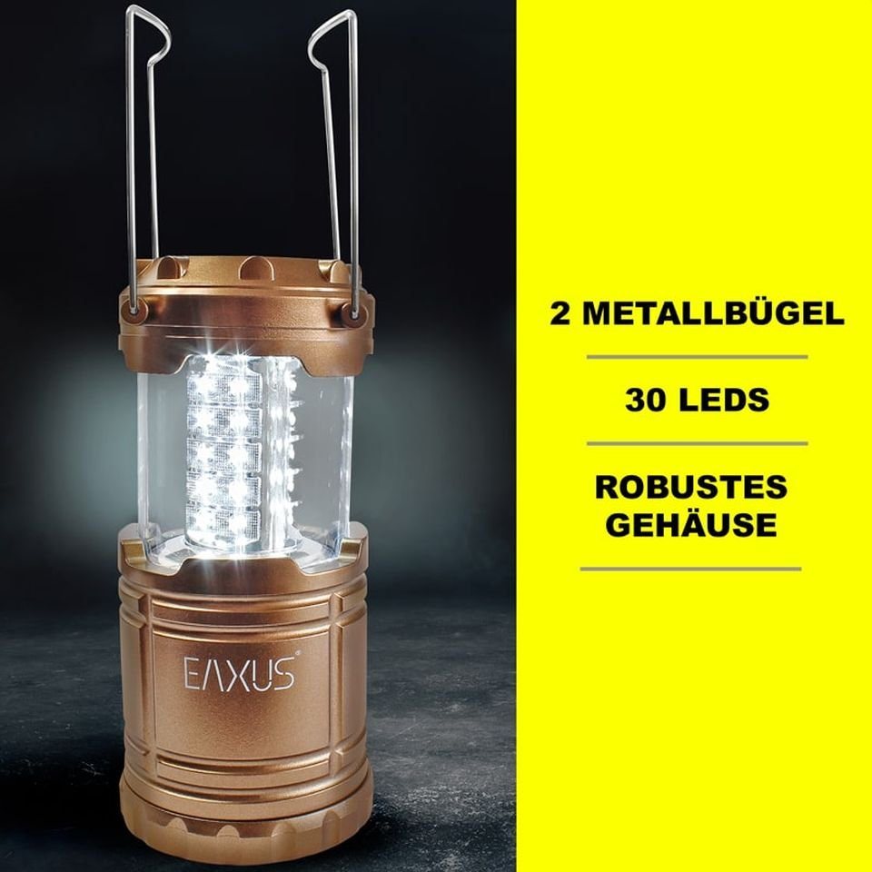 EAXUS Gartenleuchte 30 LED Campinglampe Batteriebetriebene Lampe für In-  und Outdoor, LED fest integriert, Ausziehbar