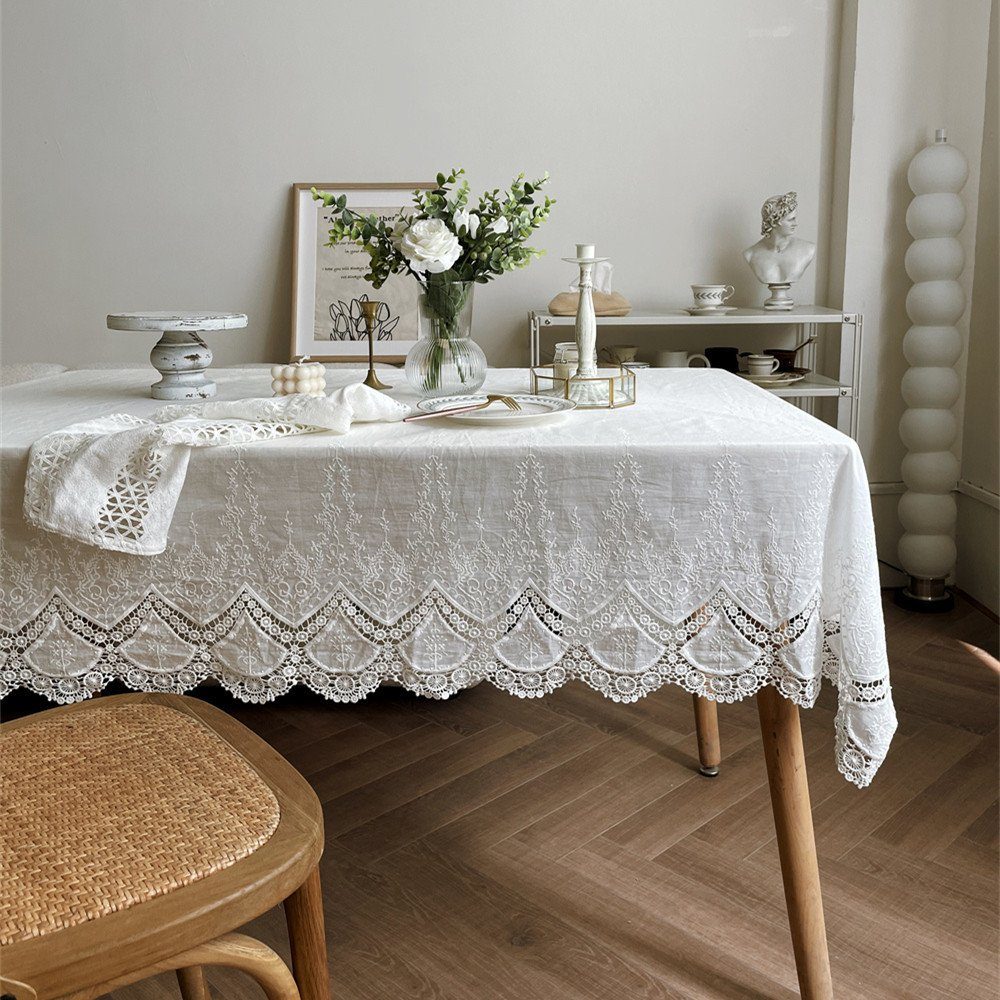 FELIXLEO Tischdecke 130*180cm Spitze Tischdecken rechteckige aus Weiße