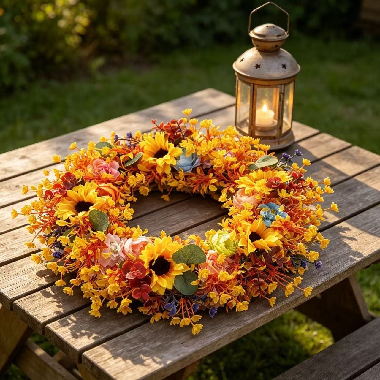 Diwzbyn Dekokranz Herbst-Dekokranz, Sonnenblumenkranz für den Herbst, geeignet für Thanksgiving, Halloween und die Erntezeit-Dekoration – Bild 4 von 5