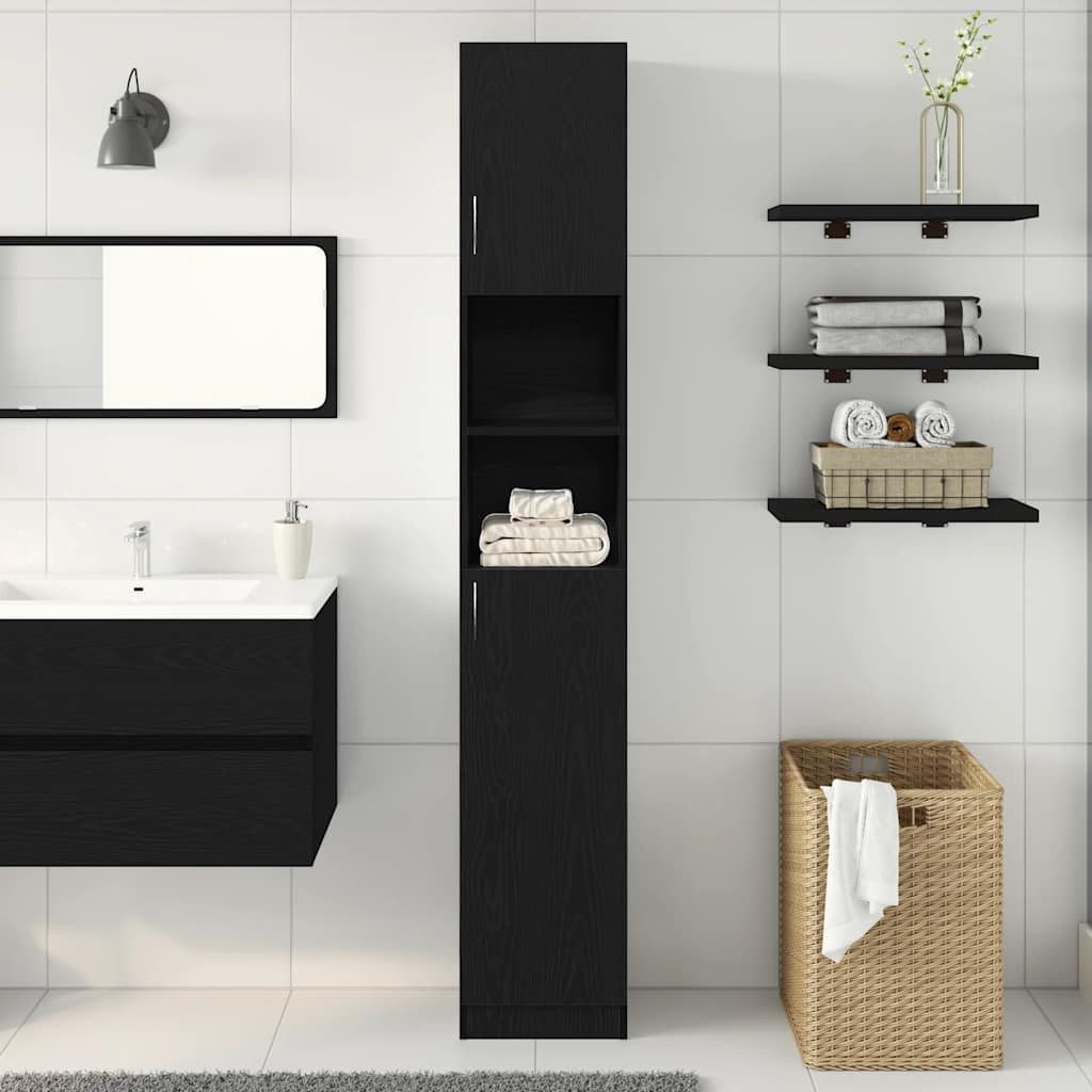 vidaXL Waschbeckenunterschrank Badschrank Schwarz Eichen-Optik 32x25,5x190 cm Holzwerkstoff