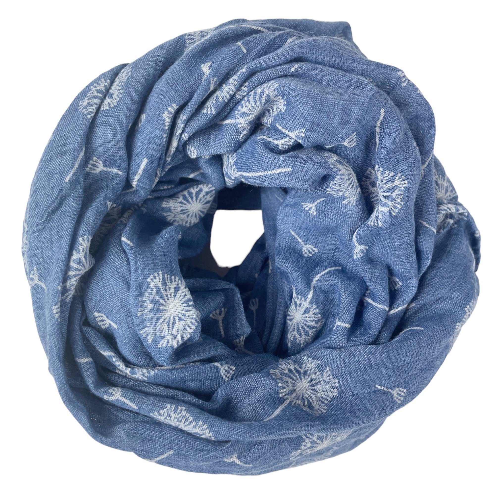 Loop Schals Taschen4life Damen Pusteblumen & Muster, SS-731 Farbwahl, print, mit Schal Sommer jeansblau Trend Tücher