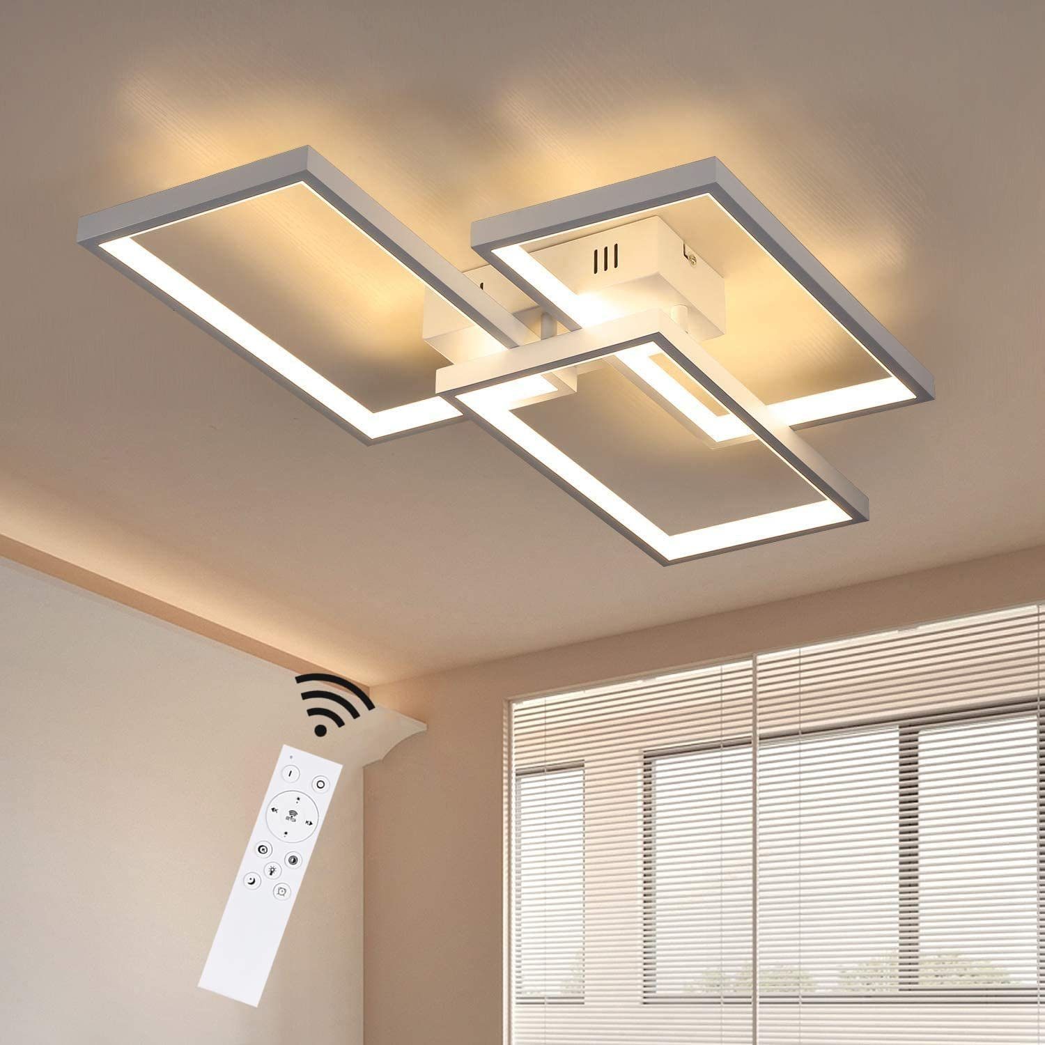 mit Deckenleuchte integriert, 63W LED Weiße dimmbar Fernbedienung fest LED Wohnzimmerlampe, ZMH