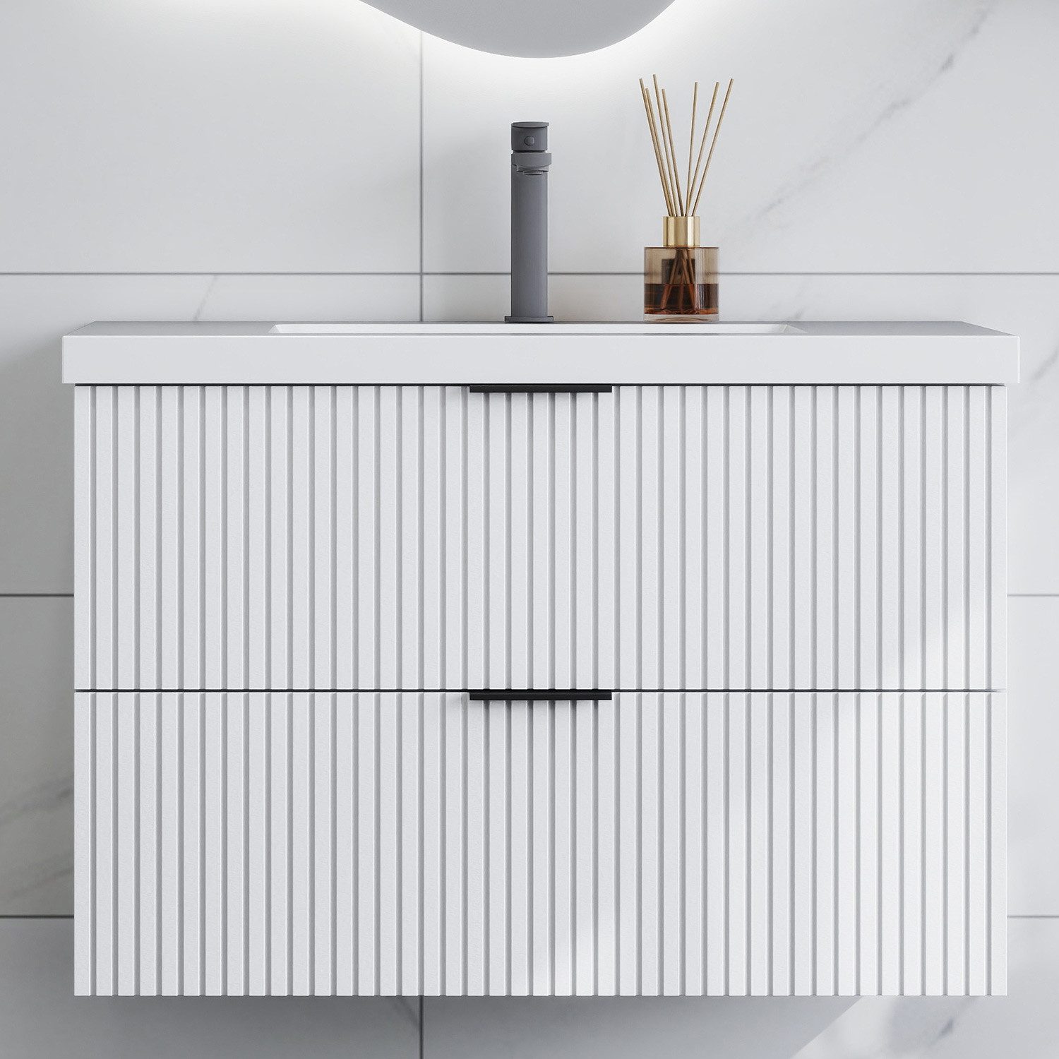 duschspa Waschtisch Waschbecken mit Unterschrank Badmöbel Set Hängeschrank, mit Griffe, 50/60/80/100/120 cm