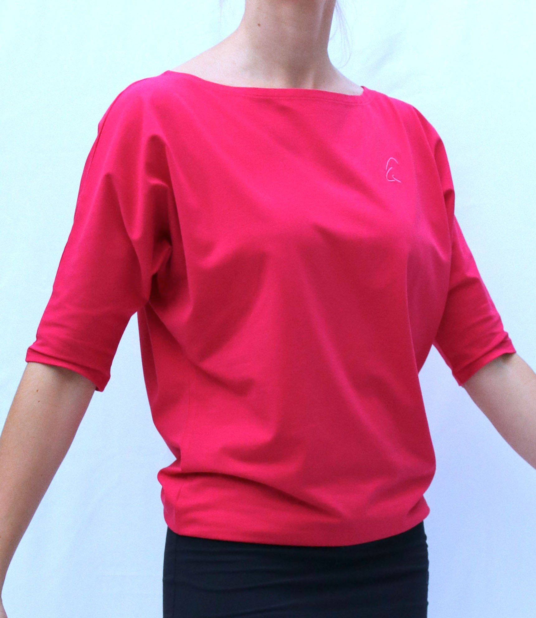 ESPARTO Yogashirt Halbarmshirt Sadaa breitem Raspberry (U-Boot-Ausschnitt) mit in Schulterausschnitt Wohlfühlshirt Bio-Baumwolle