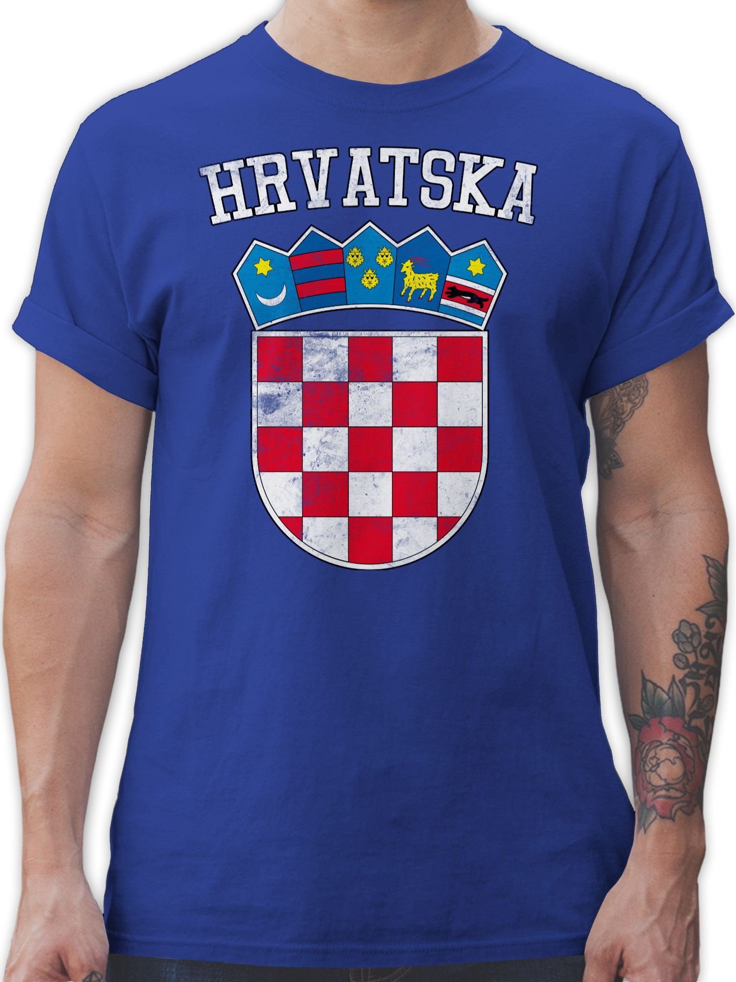Shirtracer T-Shirt 3 WM Royalblau EM 2024 Kroatien Wappen Fussball