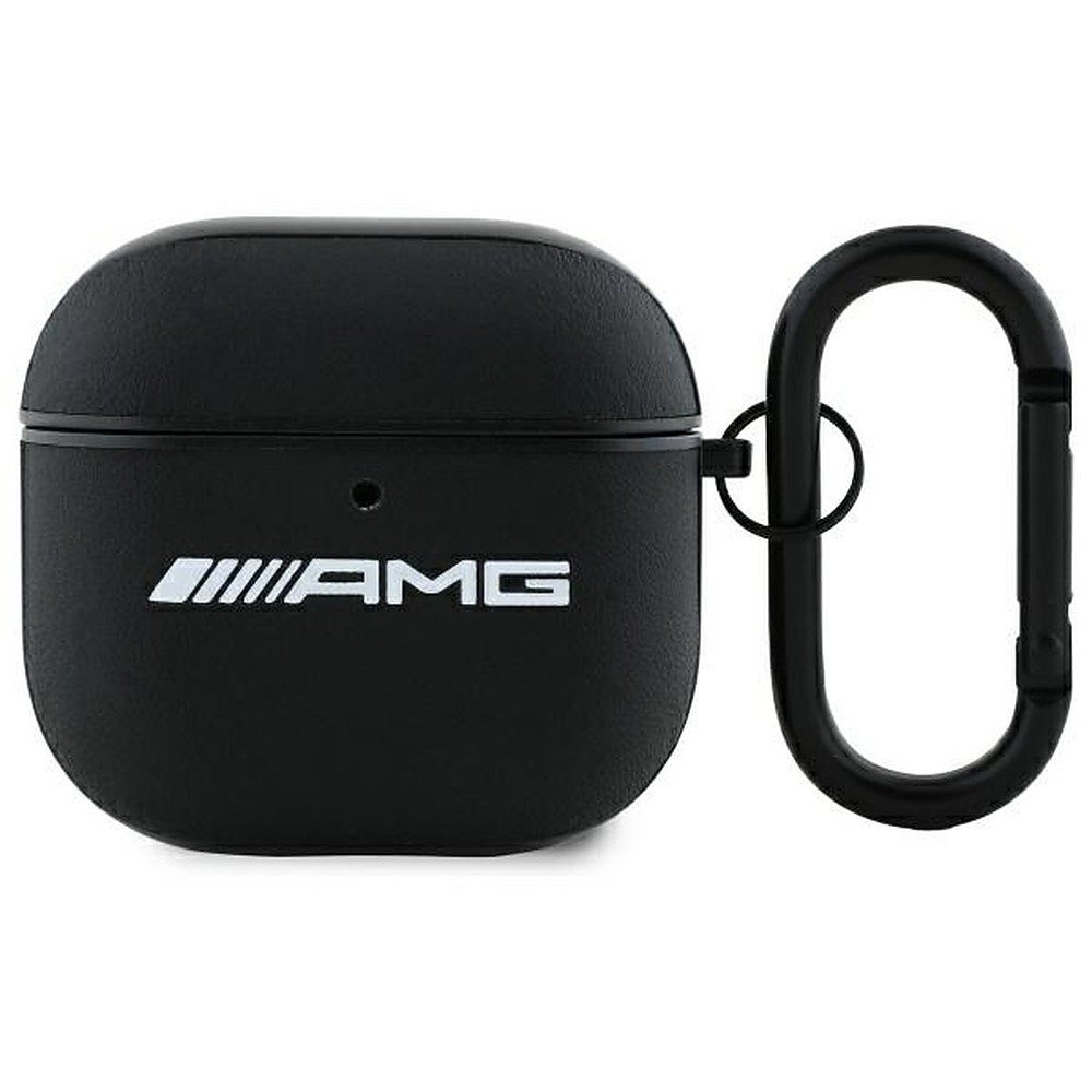 Mercedes Kopfhörer-Schutzhülle Schutzetui Ohrhörerhülle Kopfhörertasche, Naturleder, weißes AMG-Logo, Karabiner, passgenau