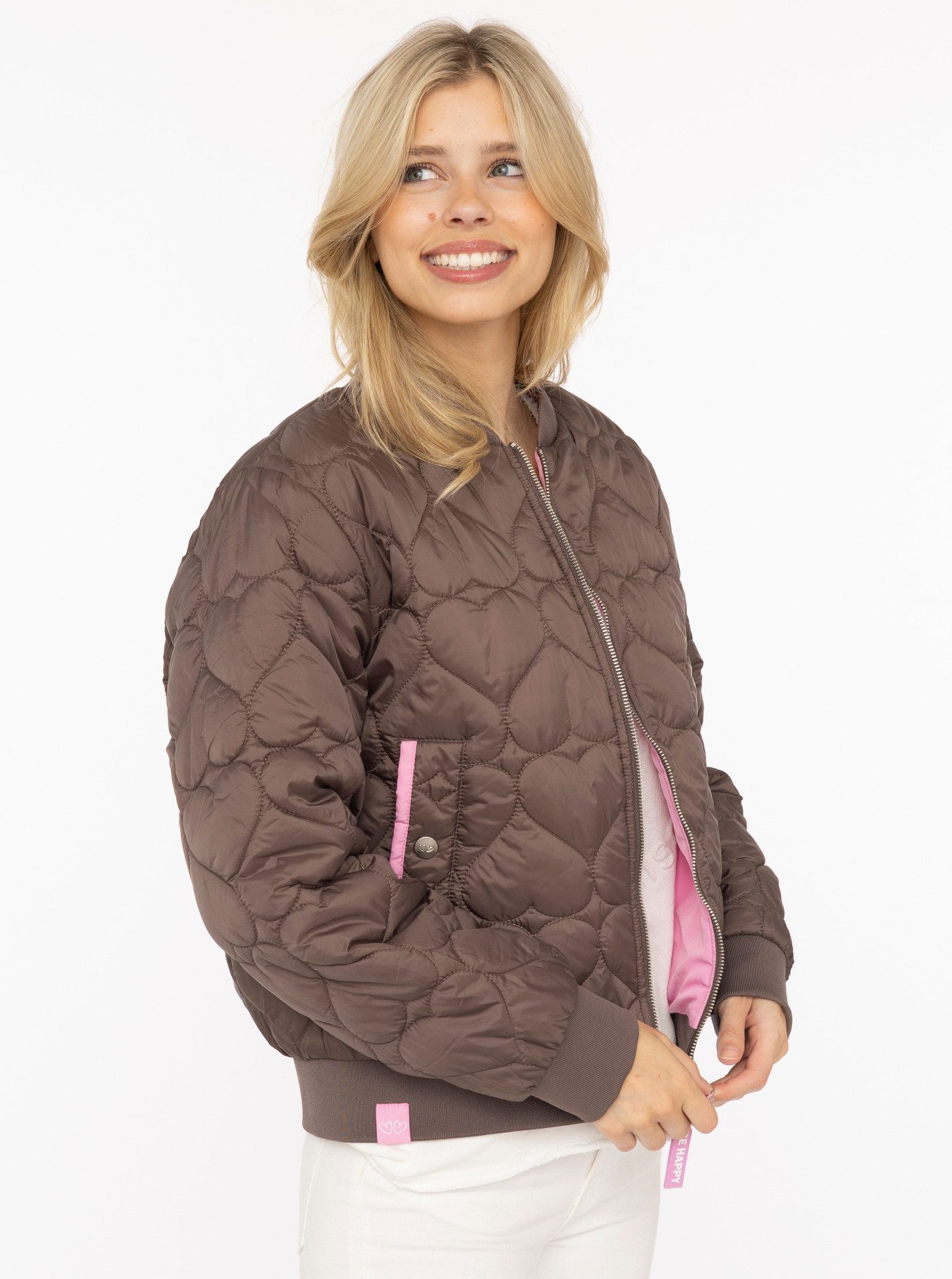 Zwillingsherz Bomberjacke "Be Happy" modisch, Kontrastdetails, regular fit, langärmelig, mit Herzsticker