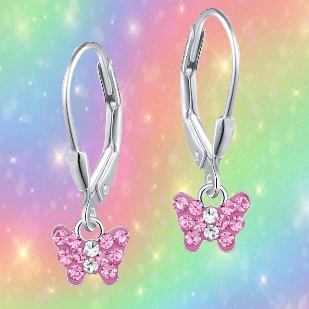 Silber Ohrringe Ohrringe hängende Mädchen Limana rosa Ohrhänger Hängeohrringe, Schmetterlinge, Paar Sterling echt 925 Kinder