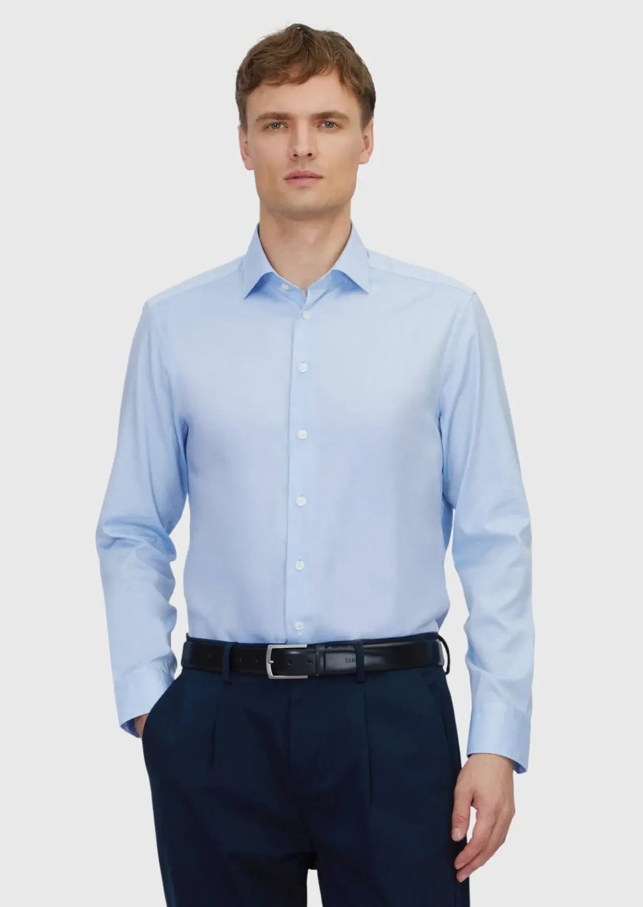 Hemdbluse Blaues Hemd in regulärer Passform, klassisch gewebt, 100 % Baumwolle
