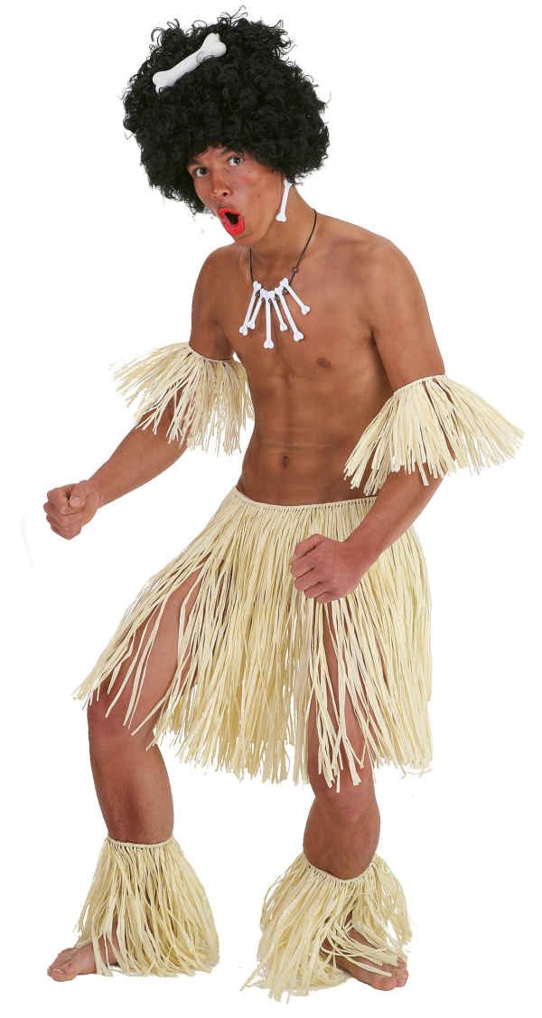 Orlob Hawaii-Kostüm Hawaii Männer Set Rock Beinstulpen Armstulpen Natur Karneval Fasching, 5-Tlg Set