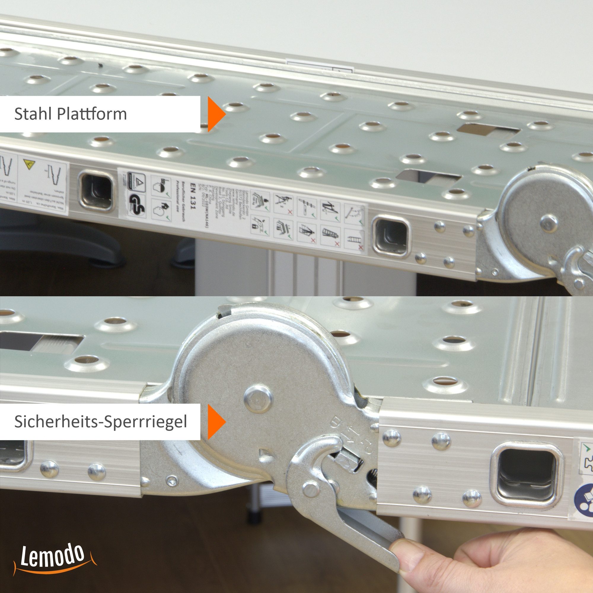 Lemodo multi-purpose aluminum folding ladder, 4-section, versatile, with platform inserts