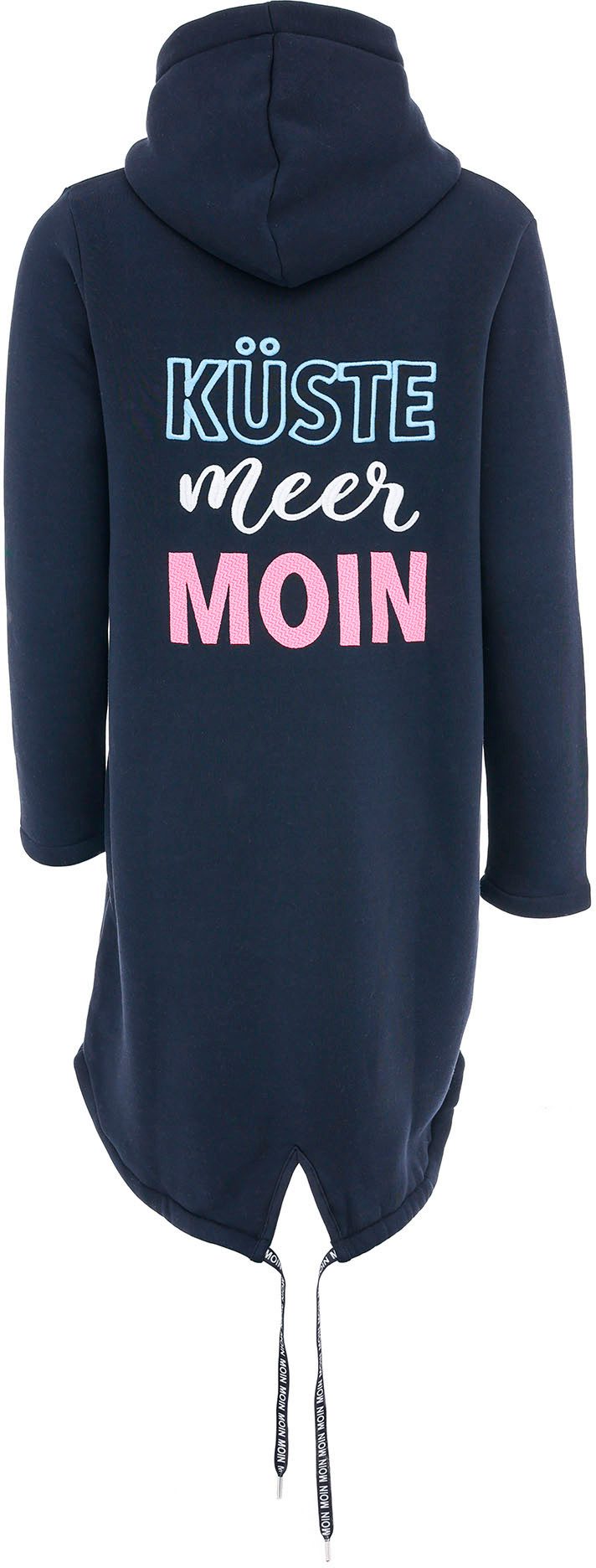 Zwillingsherz Jerseymantel "Küste Meer Moin" mit Kapuze, Taschen, Front und Backmotiv Küste Meer Moin