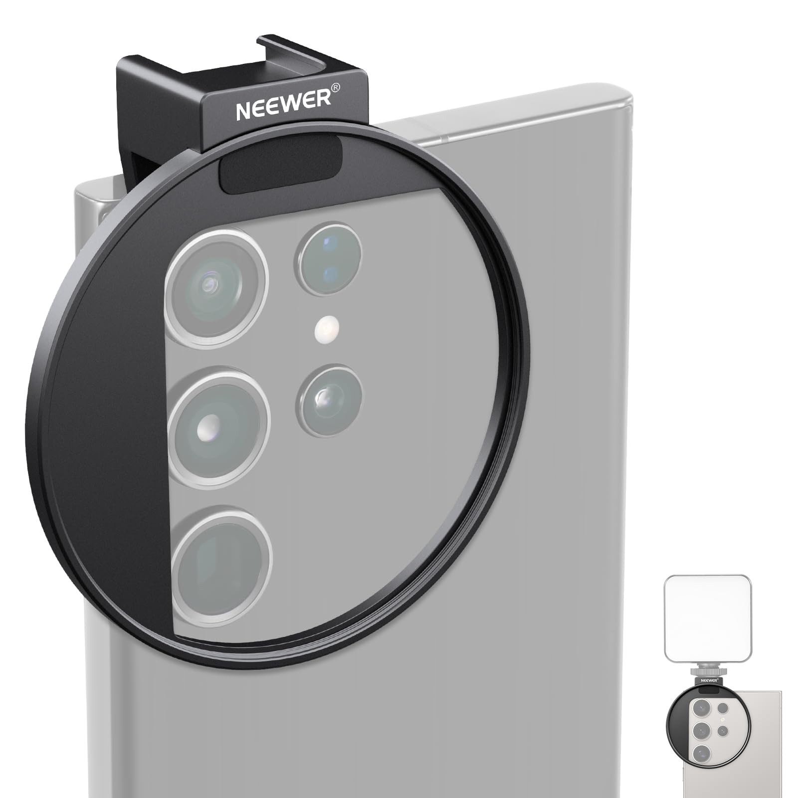 Neewer Filterhalter LA006 Verbesserte 67mm Handy Filter Halterung Adapter, 13mm Öffnung, Filter Klammer mit Kaltschuh Mount, Sperrknopf, für Smartphones