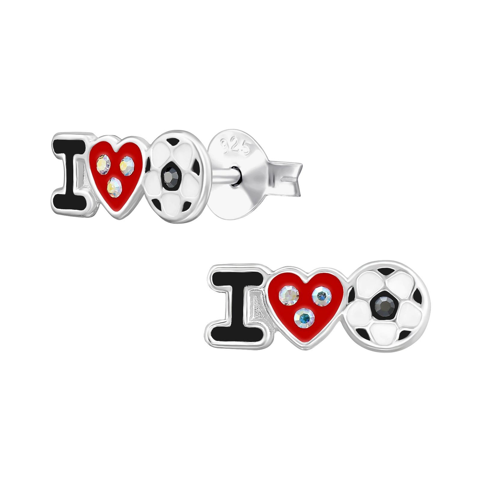 schmuck23 Ohrstecker-Set Ohrstecker Fussball Herz 925 Silber Mädchen Jungen (Geschenkset), für sicheren und sanften Halt mit 2 x Silikonverschluß zusätzlich