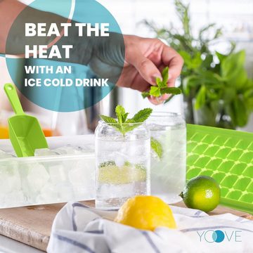 YOOVE Eiswürfelform Eiswürfelform mit Deckel und Behälter für Gefrierschrank + Zange