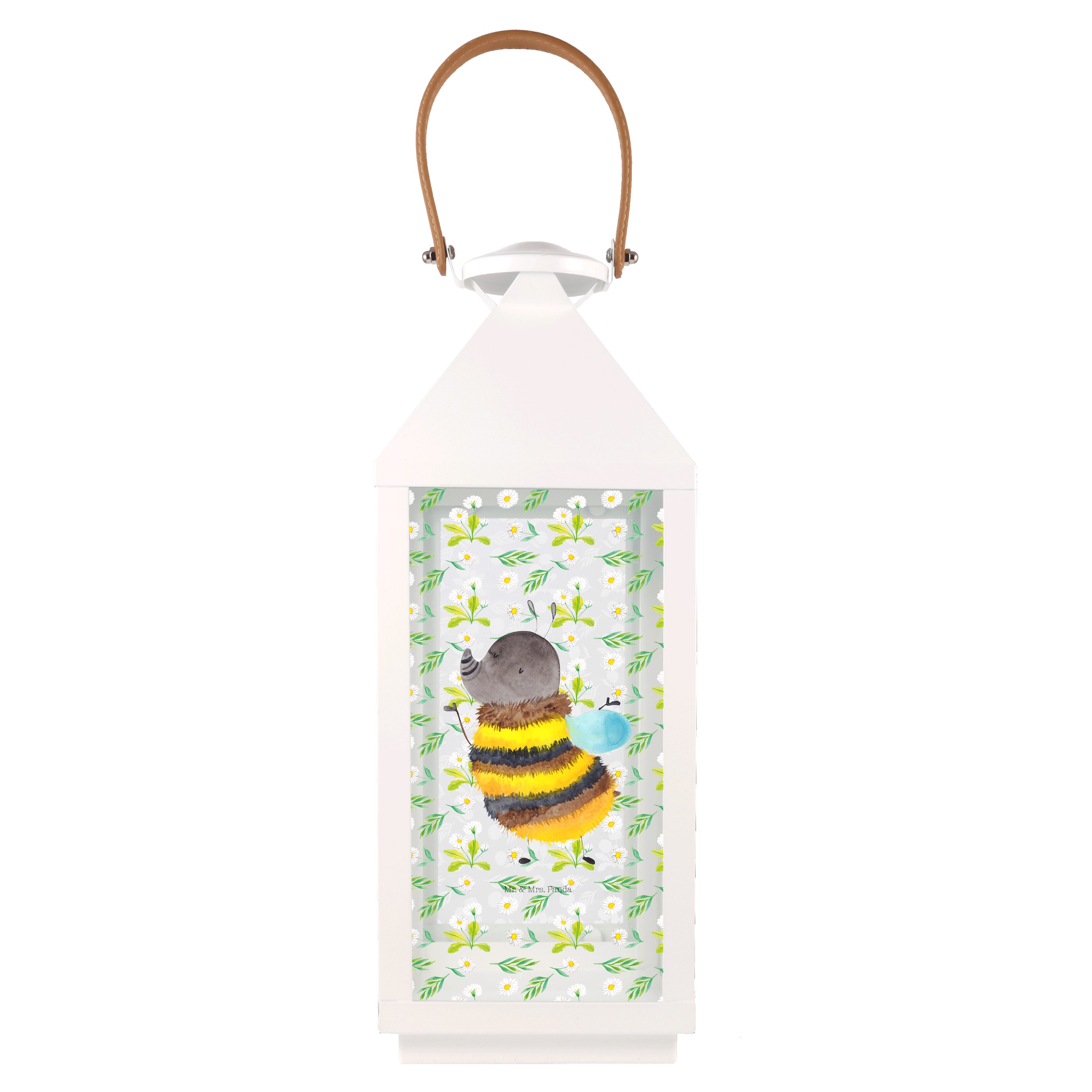 Mr. & Mrs. Panda Gartenleuchte L Hummel flauschig - Transparent - Geschenk, Biene, Laterne kleine L, Bedruckt mit Motiven