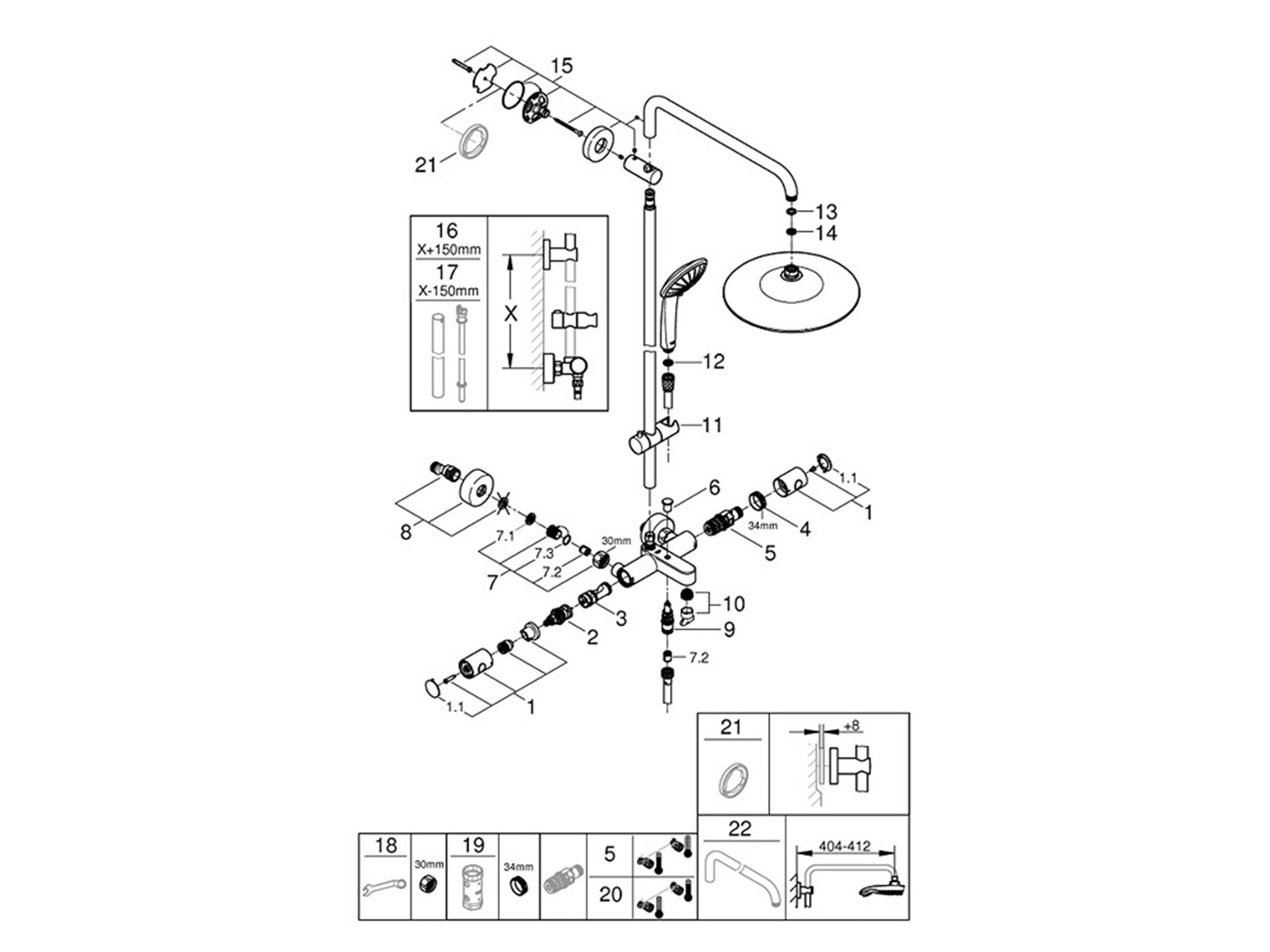 Grohe Duschsystem Euphoria System 260 Duschset mit Thermostat-Wannenbatterie chrom, Höhe 111.9 cm, 3 Strahlart(en), Regenduschset mit Handbrause, Duscharmatur mit Wanneneinlauf, Wandmontage, Regendusche