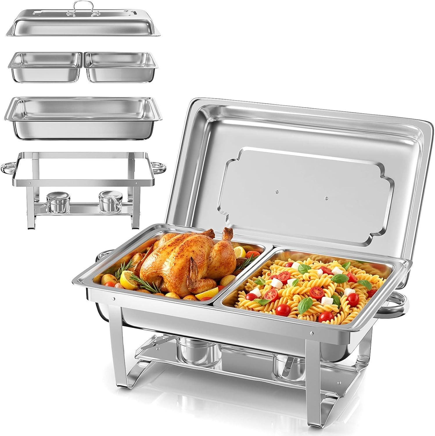 TLGREEN Speisenwärmer aus Edelstahl GN 1/1, Chafing Dish Behälter 9L, (Faltbarer Warmhaltebehälter für Buffet, 1-tlg., Verstärkte Basis & Lebensmittelechter Edelstahl), Für Catering, Hochzeit, Weihnachtsfeier, Camping & Büroparty