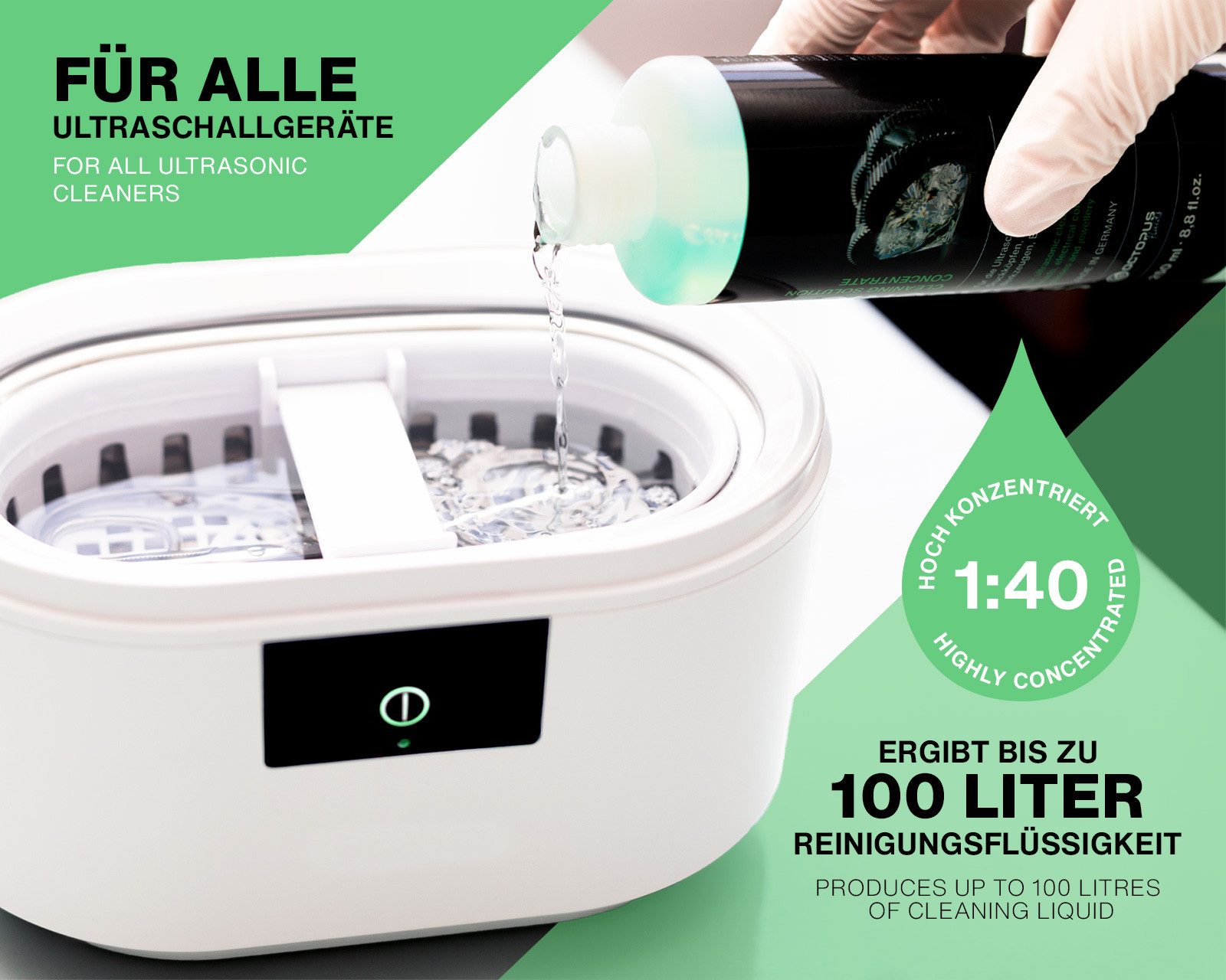 OCTOPUS Fluids Ultraschallreiniger 2,5 L Ultraschallreiniger Konzentrat, Schmuckreiniger, Brillenreiniger, 2,5 Liter Made in Germany
