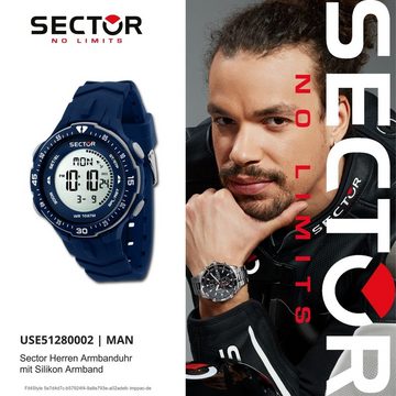 Sector Digitaluhr Sector Herren Armbanduhr Digital, (Digitaluhr), Herren Armbanduhr rund, groß (ca. 41mm), Silikonarmband blau, Casual