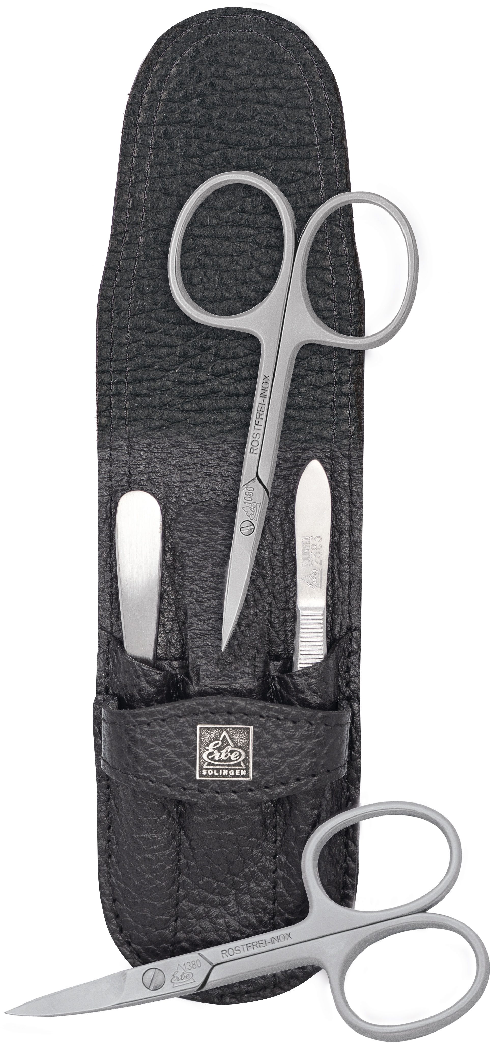 ERBE Maniküre-Etui ERBE Maniküre Set Steck-Etui Serie "Piemont", schwarz, 4-tlg., Inox, Echtleder, rostfreie Instrumente, Hergestellt in Solingen/Deutschland
