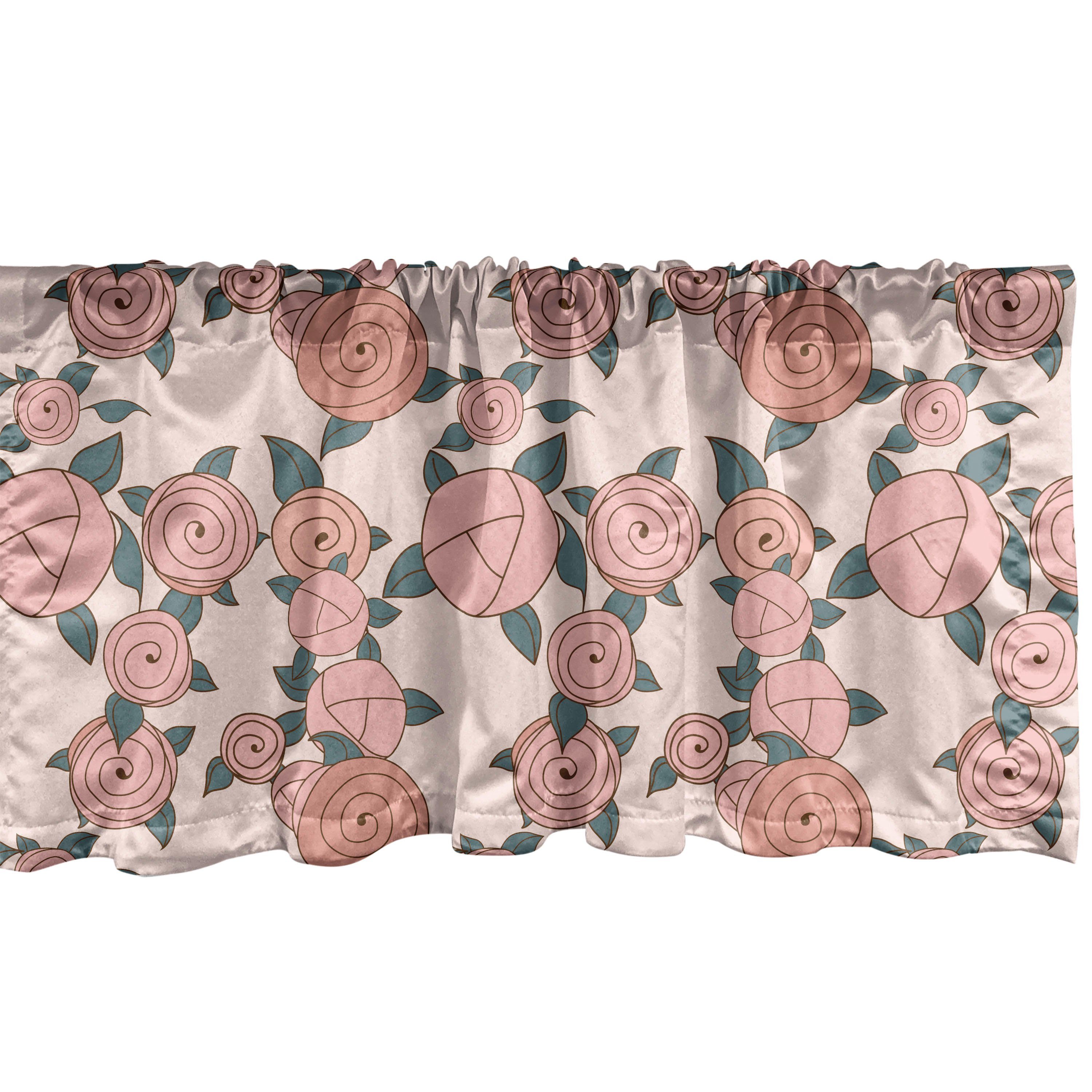 Scheibengardine Vorhang Volant für Küche Schlafzimmer Dekor mit Stangentasche, Abakuhaus, Microfaser, Vintage Blumen Rose Bouquets Schönheit