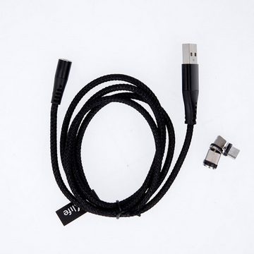 MaXlife magnetisches Kabel USB - iPhone + USB-C + microUSB 1,0 m 3A schwarz USB-Kabel, (100 cm)
