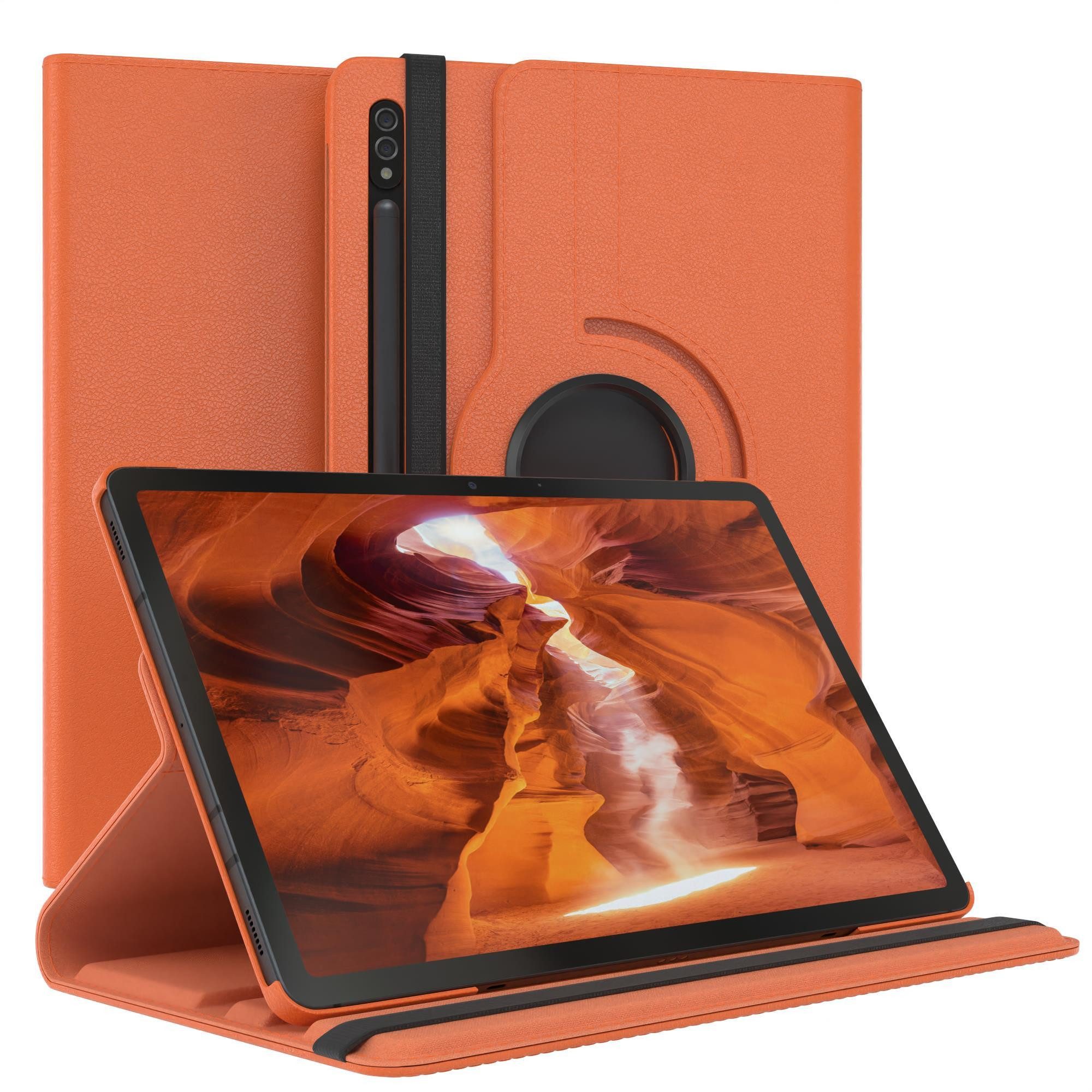 EAZY CASE Tablet-Hülle Rotation Case für Samsung Galaxy Tab S8 / Tab S7 11 Zoll, Tabletschutz robust magnetisch verstellbar Klappetui mit Deckel Orange