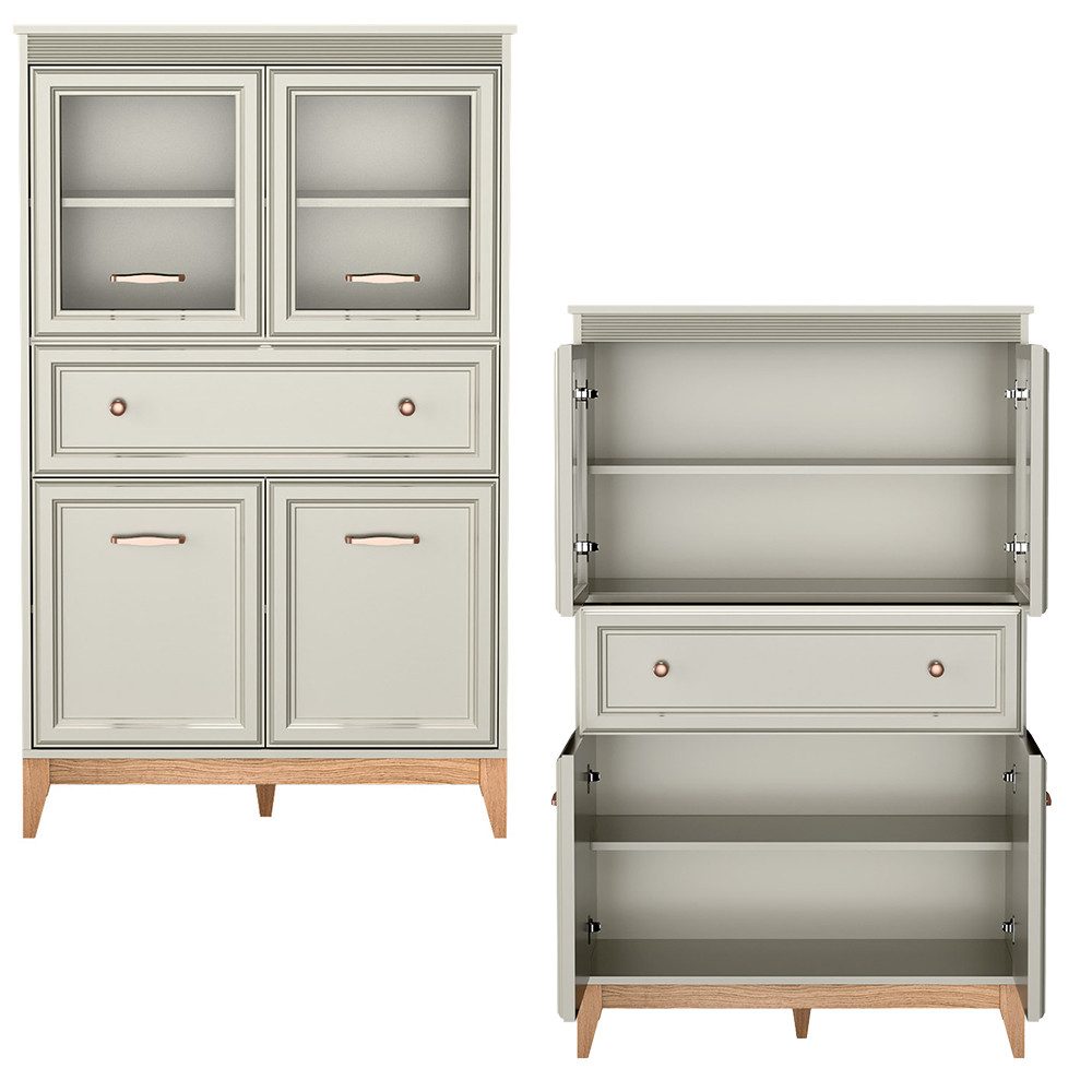 Lomadox Wohnwand WILNA-161, (2-St., Highboard Lowboard), Kaschmir, Massivholzfüße, Softclose-Funktion, Landhaus