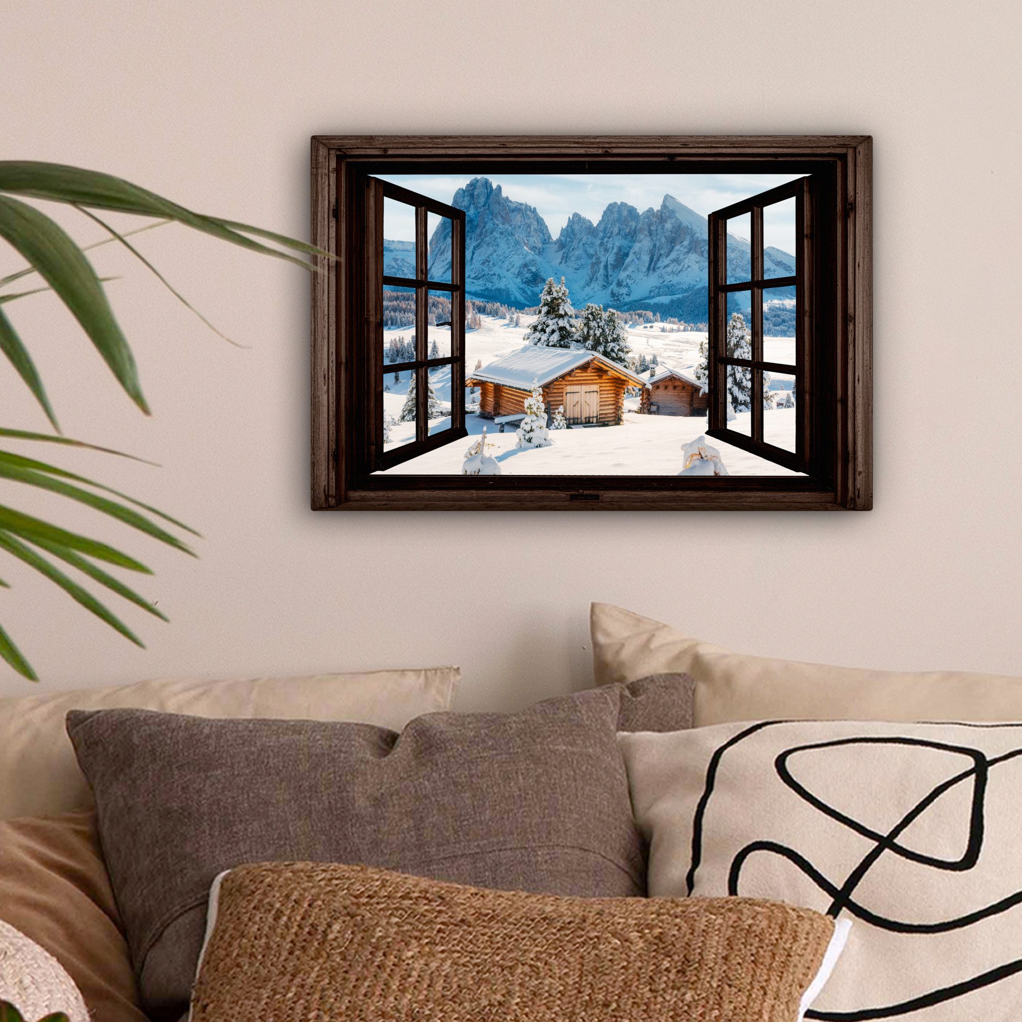 OneMillionCanvasses® Leinwandbild Aussicht - Winter - Landschaft - Hütte - günstig online kaufen
