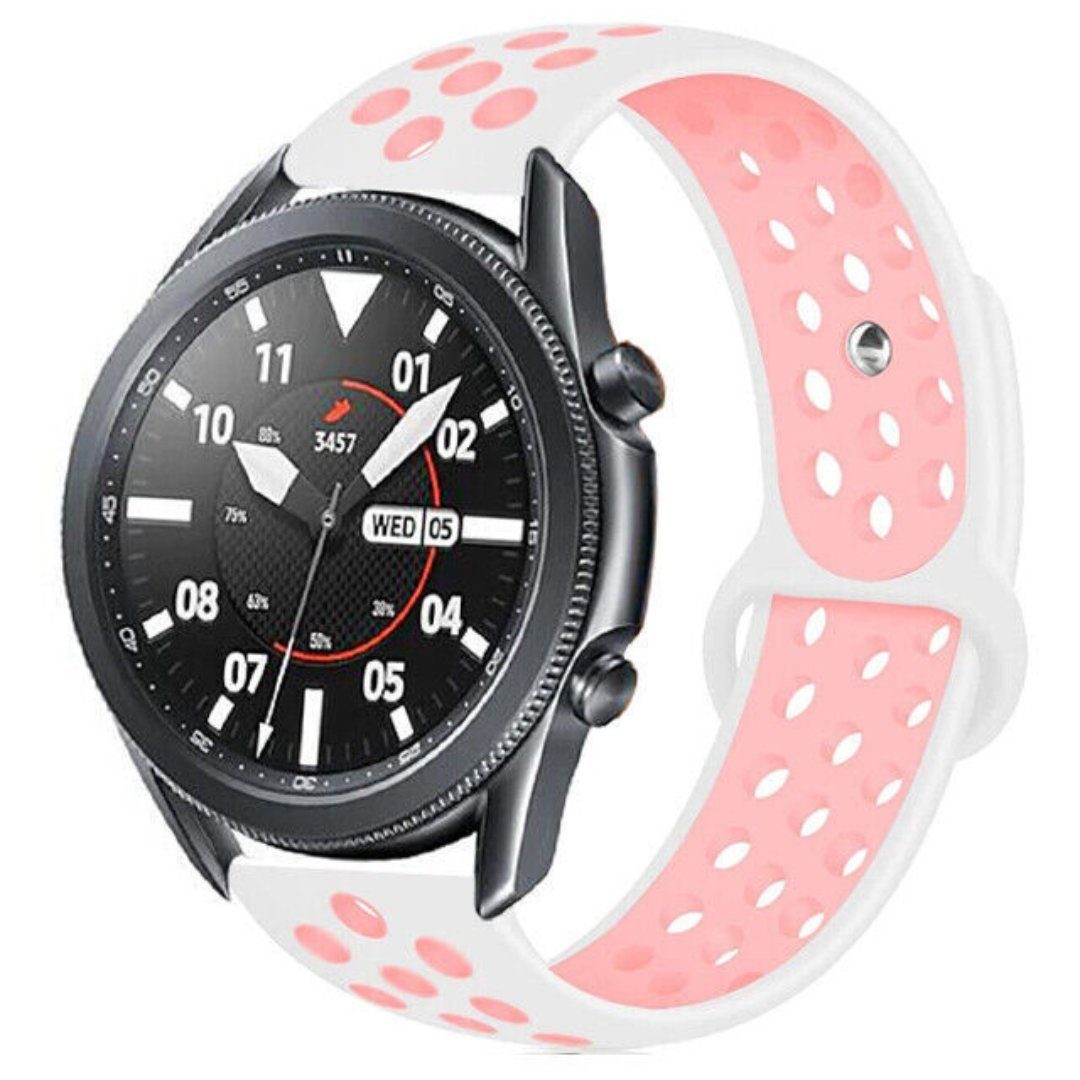 SmartUP Uhrenarmband Sport Silikon Armband für Samsung Galaxy Watch 6 5 4 Gear S3 Classic, Sportband, Silikon Ersatzarmband #10 Weiß - Rosa