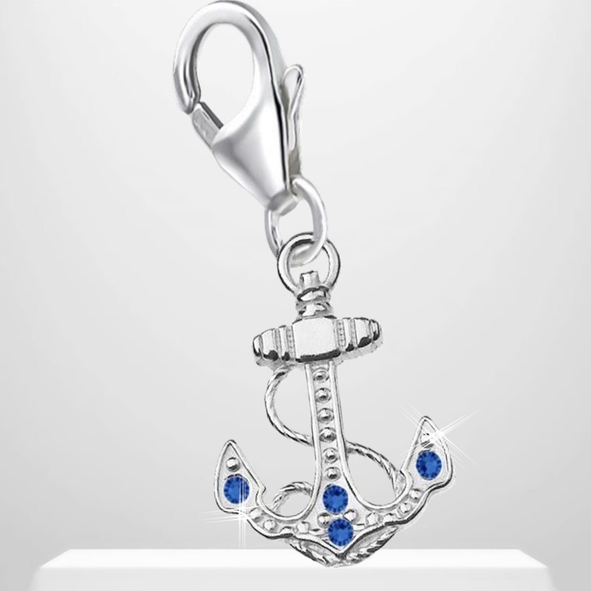 Goldene Hufeisen Charm Anker Maritimes Charm Anker aus Sterling Silber mit blauem Zirkonia