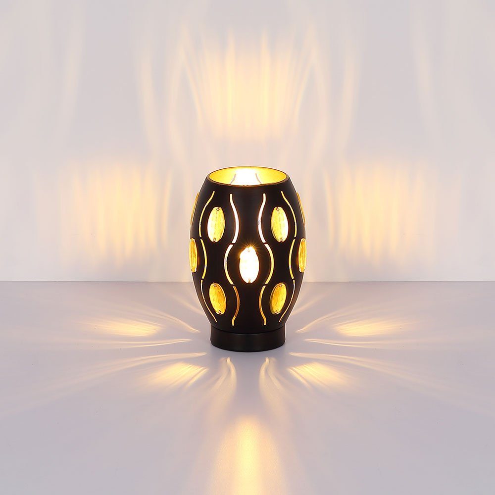 etc-shop Tischleuchte, Lampe inklusive, Design Leuchtmittel nicht Metall Schwarz Kristalle Gold Leuchte Tisch