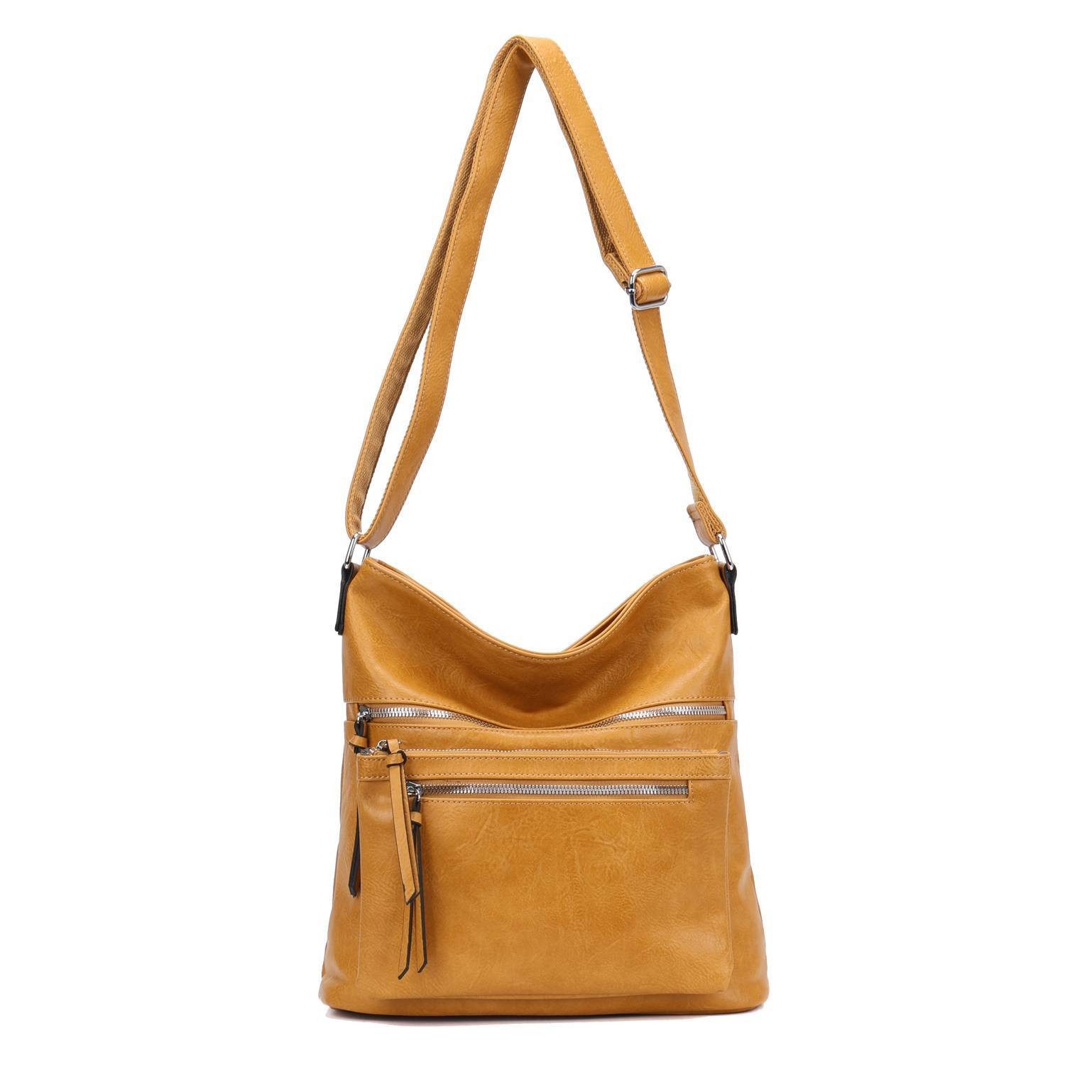 ITALYSHOP24 Schultertasche Damen Tasche Umhängetasche Shopper CrossOver Handtasche Henkeltasche, Hobo Bag Freizeit Damentasche Crossbody Reise City Bag Leder Optik