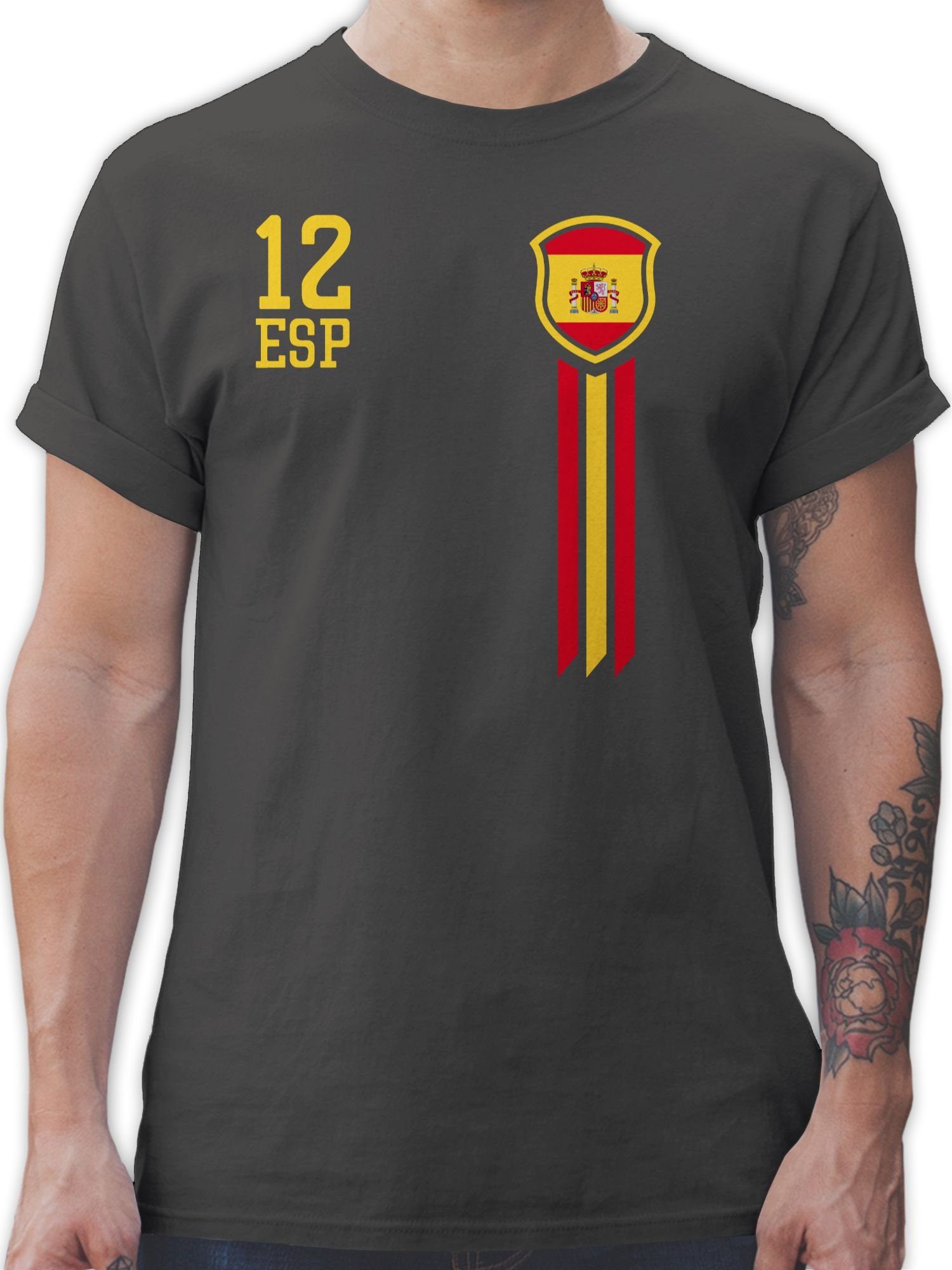 12. Spanien 1 Fussball WM EM 2024 Shirtracer Fan-Shirt Dunkelgrau T-Shirt Mann