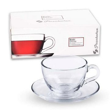 Pasabahce Gläser-Set Basic 97948, Glas, Set aus 6 Pasabahce Aqua Kaffeetassen und dazugehörigen Untertassen