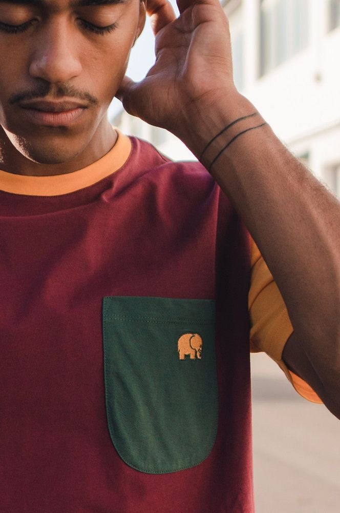 Trendsplant T-Shirt Organic Pocket Color Block T-Shirt Burgundy