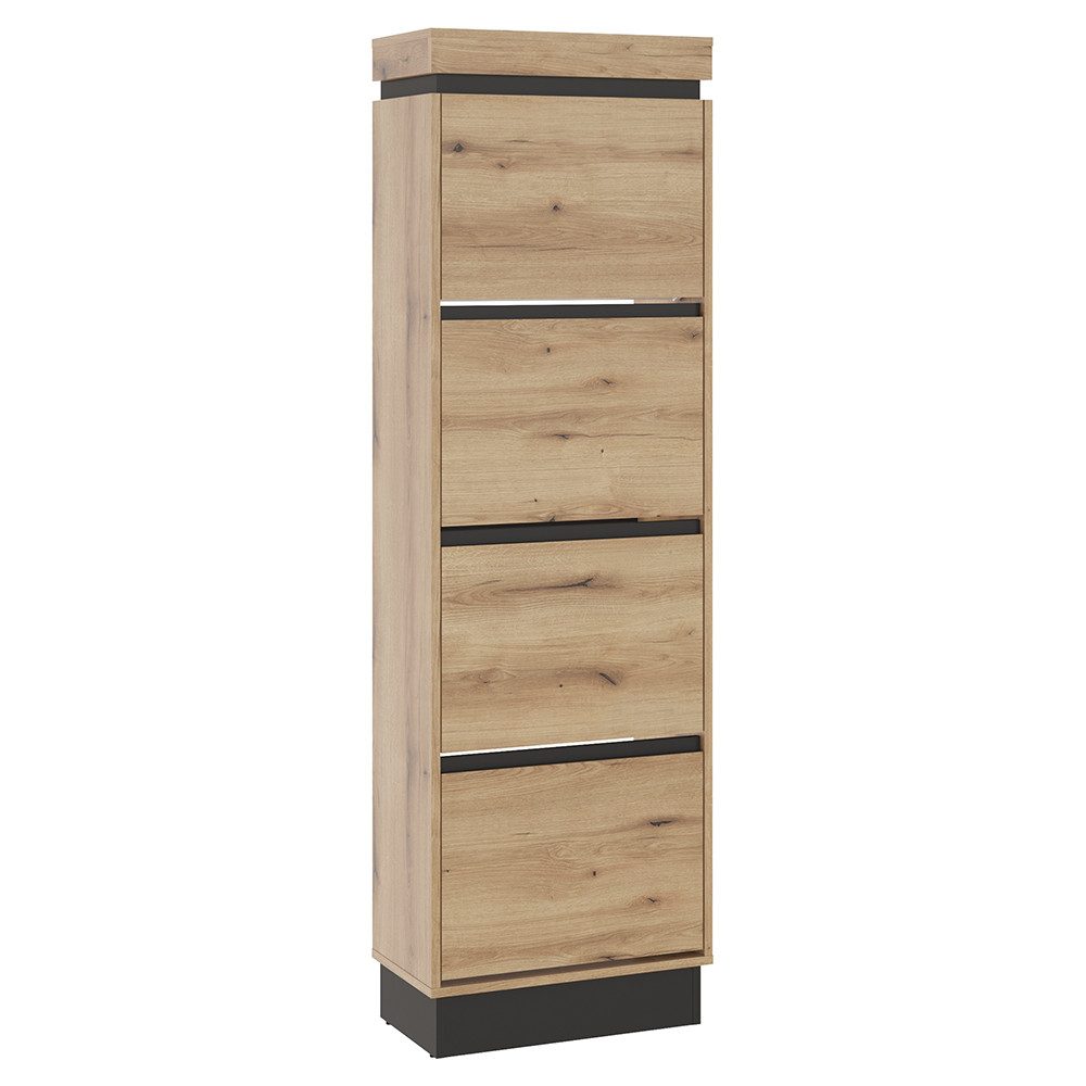 Lomadox Schuhkommode COLCHESTER-129, 53 cm breit in Eiche, 4 Klappen, grifflos, modern
