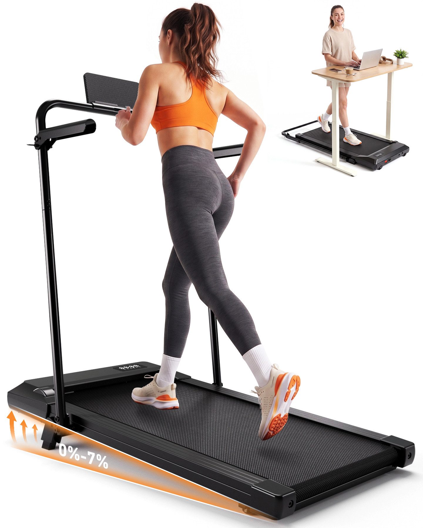 MJWW Laufband 3-in-1-Untertisch-Laufband mit 2,5 PS und 7 % Steigung