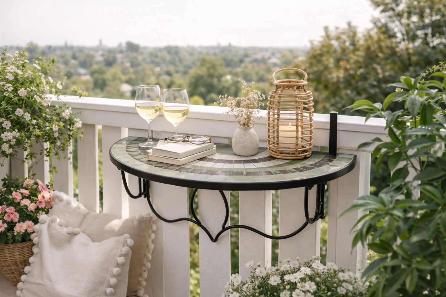 moebel-direkt-online Balkonhängetisch Bodo passend für fast alle Balkongeländer (1-St., 1 Tisch), Tischplatte aus Mosaikstücken in grün