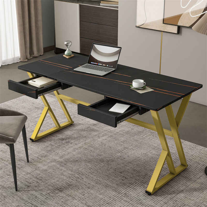 XDeer Wohnzimmertisch 150cm grosser leichter Luxus-Schreibtisch, Computer-Schreibtisch mit zwei Schubladen