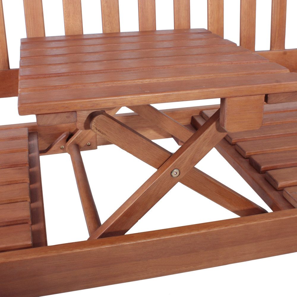 Lomadox Gartenbank HGA-120, Bank mit versenkbarem Tisch, 2/3-Sitzer, Eukalyptusholz geölt
