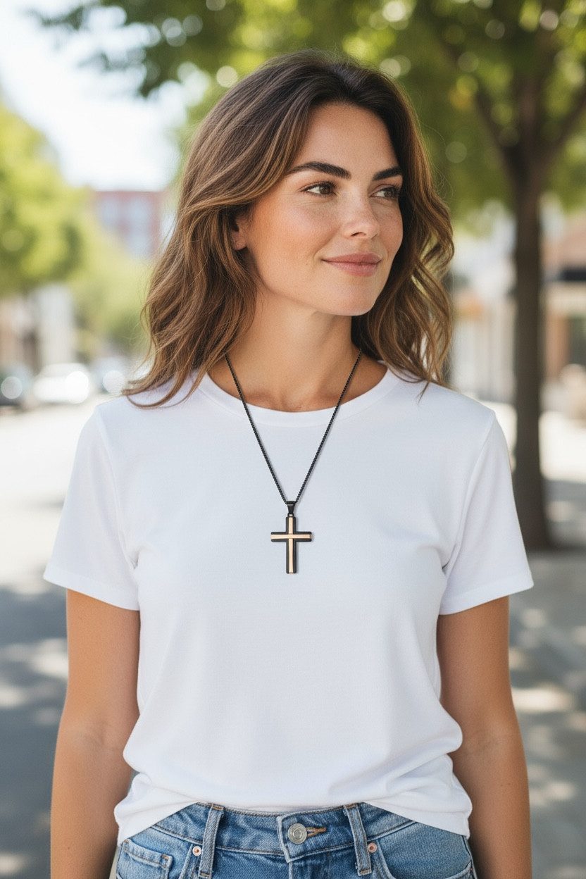 Karisma Kreuzanhänger Edelstahl Kette Länge 55cm/1mm Dicke Kreuz Schwarz He günstig online kaufen