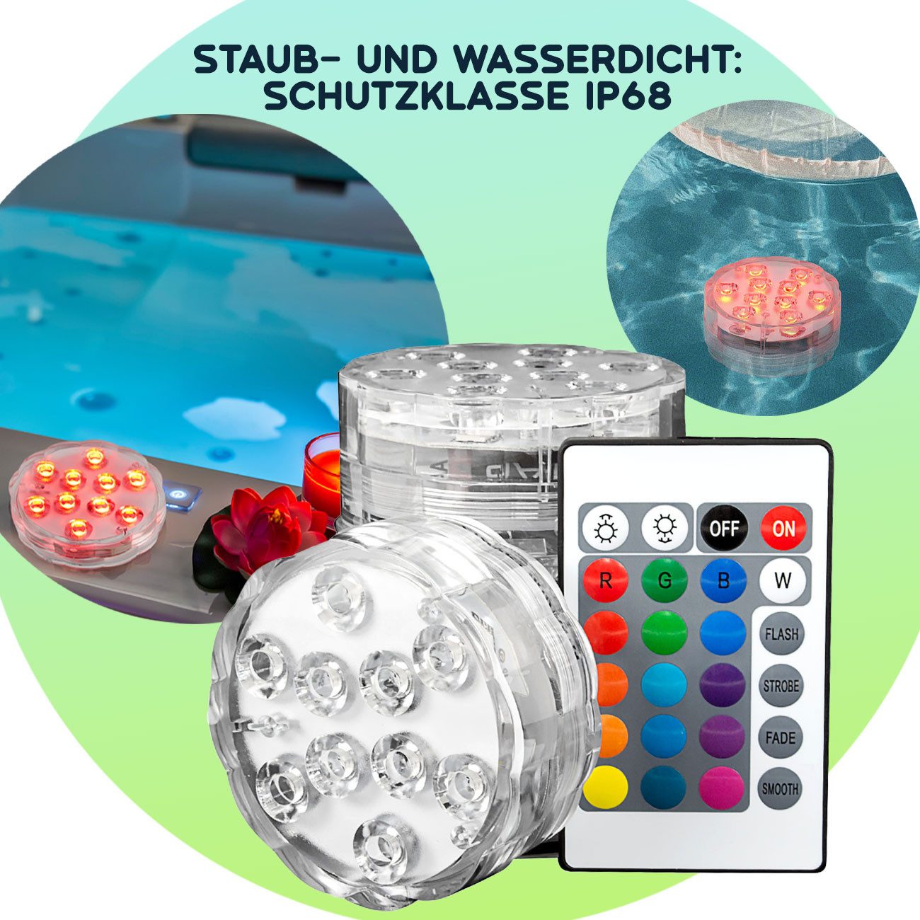 Casativo LED Teichleuchte wasserdichte Dekorationslichter für Vasen und Pools, Fernbedienung, Multicolor-LED, 15 verschiedene Farben, für beeindruckende Lichteffekte unter Wasser
