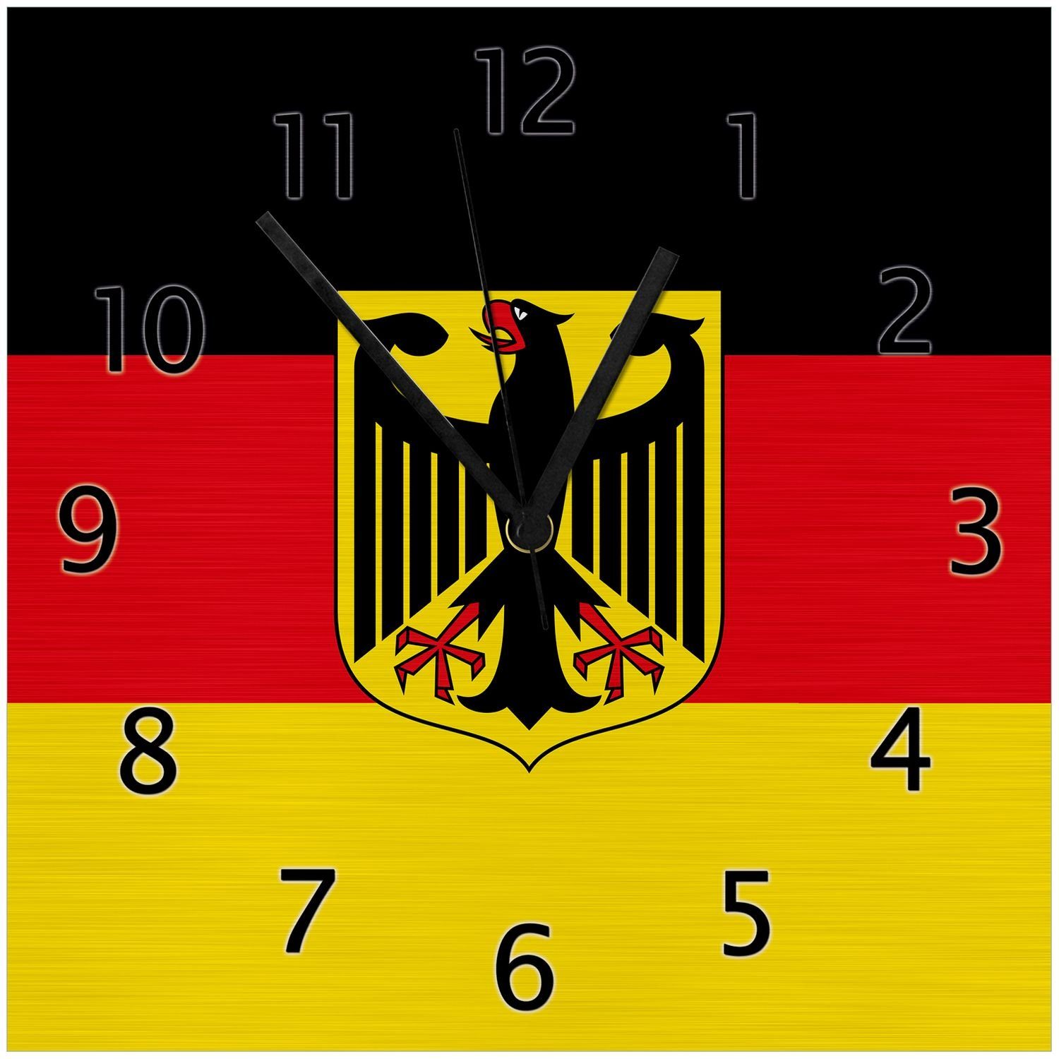 Wallario Wanduhr Deutsche Flagge mit Wappen (Aluverbunduhr)