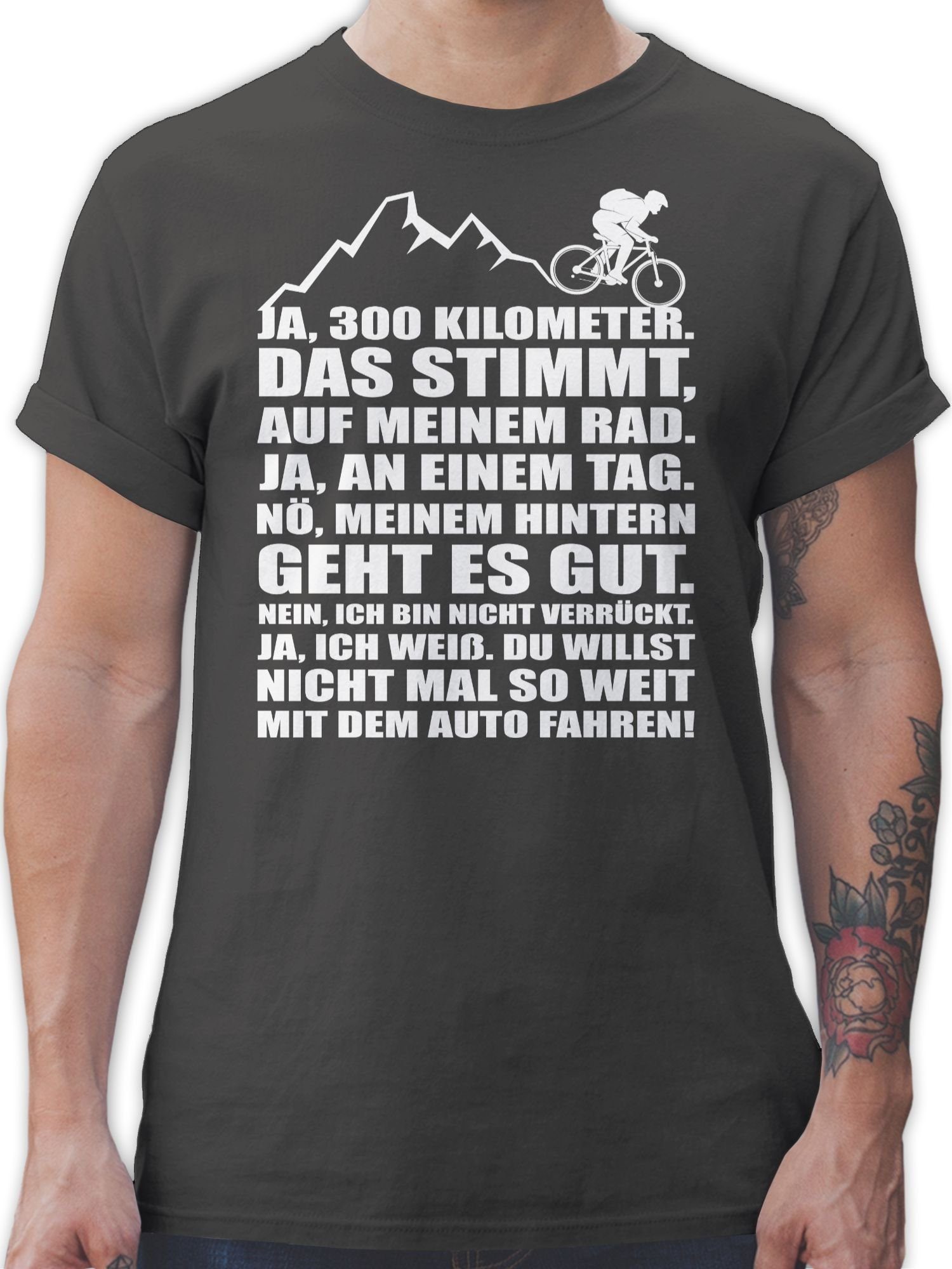 Shirtracer T-Shirt 300 Kilometer mit dem Rad Fahrrad Bekleidung Radsport 1 Dunkelgrau