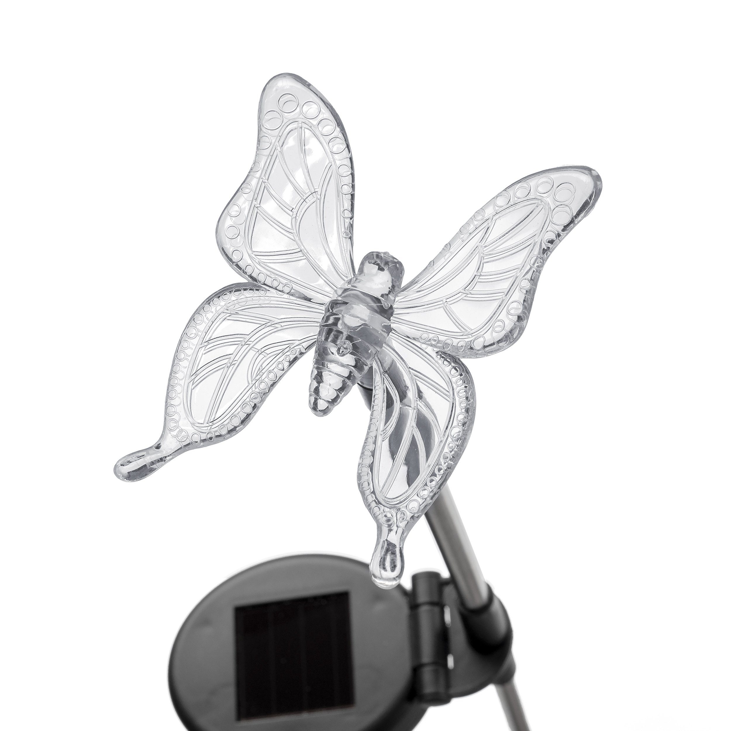 4er LED Motive: moderne Farbwechsel, Kolibri, Gartenstecker, BONETTI Solarlampen, Libelle, automatischer Set Einschaltautomatik Solarleuchte 4 Solar Blume, Schmetterling,