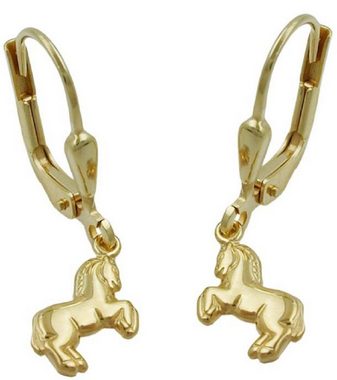 unbespielt Paar Ohrhänger Brisur Pferd 375 Gold 25 x 7 mm inklusive kleine Schmuckbox, Goldschmuck für Kinder